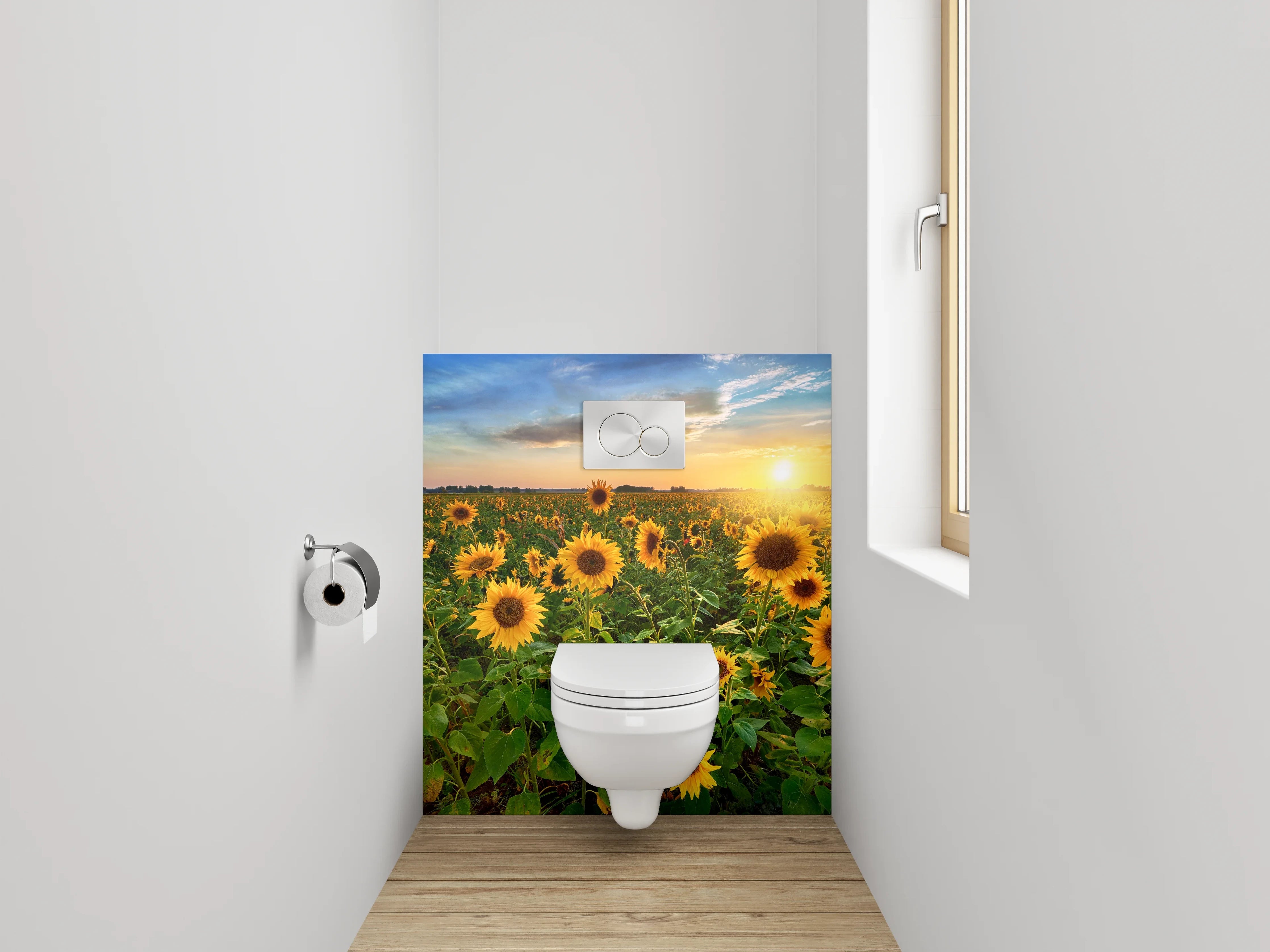 WC-Rückwand - Sonnenblumenfeld im Sonnenuntergang