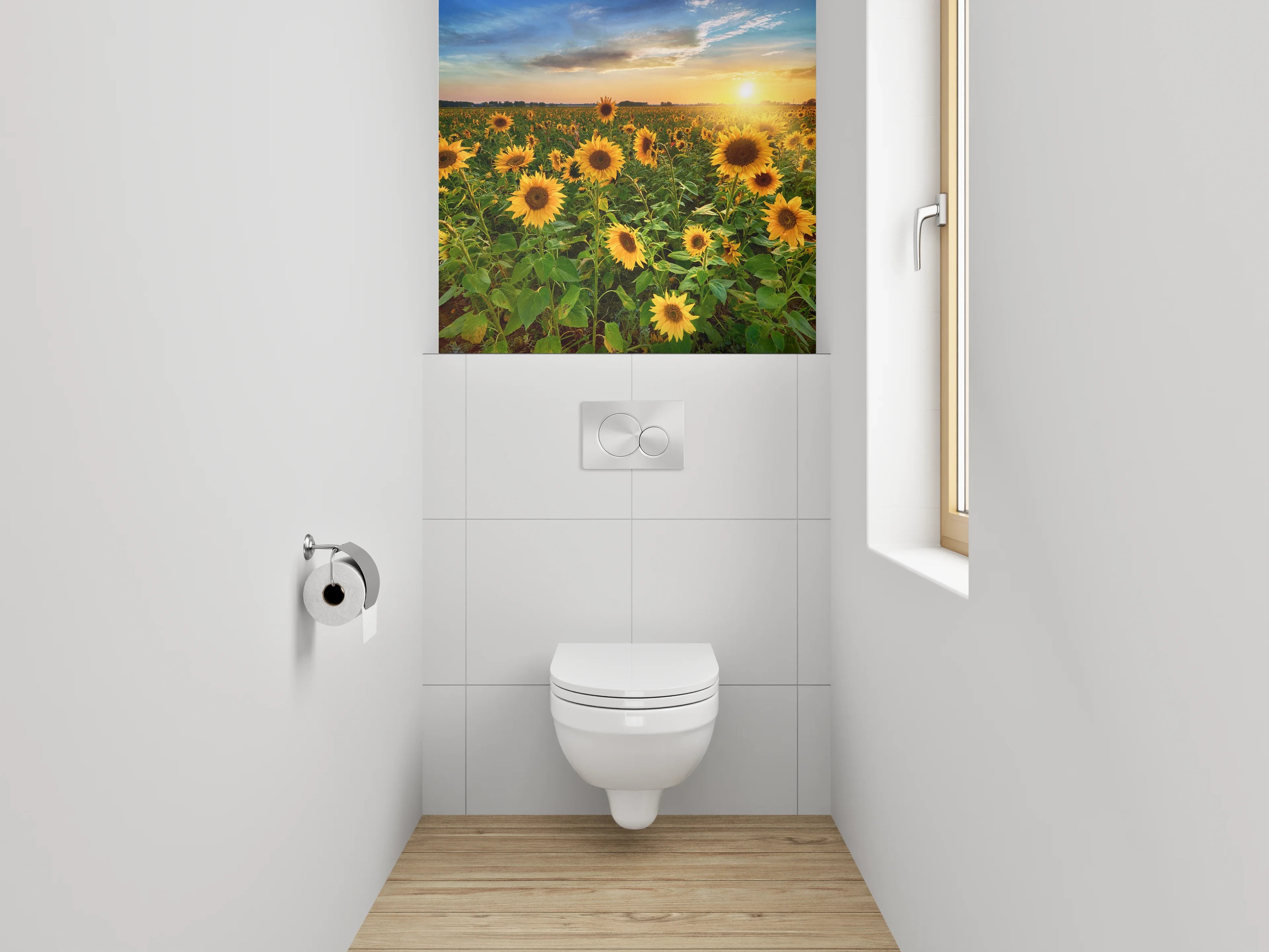 WC-Rückwand - Sonnenblumenfeld im Sonnenuntergang