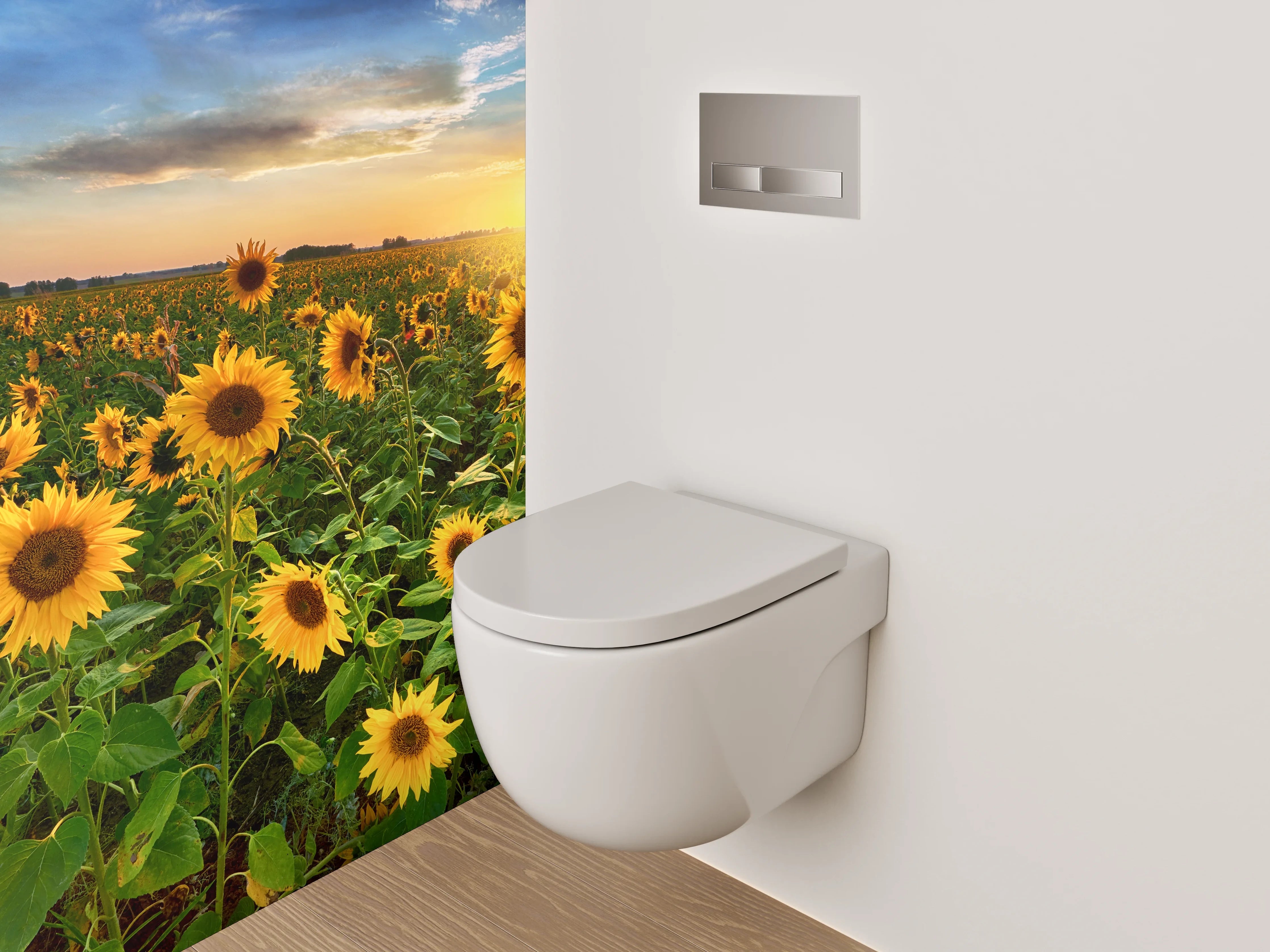 WC-Rückwand - Sonnenblumenfeld im Sonnenuntergang
