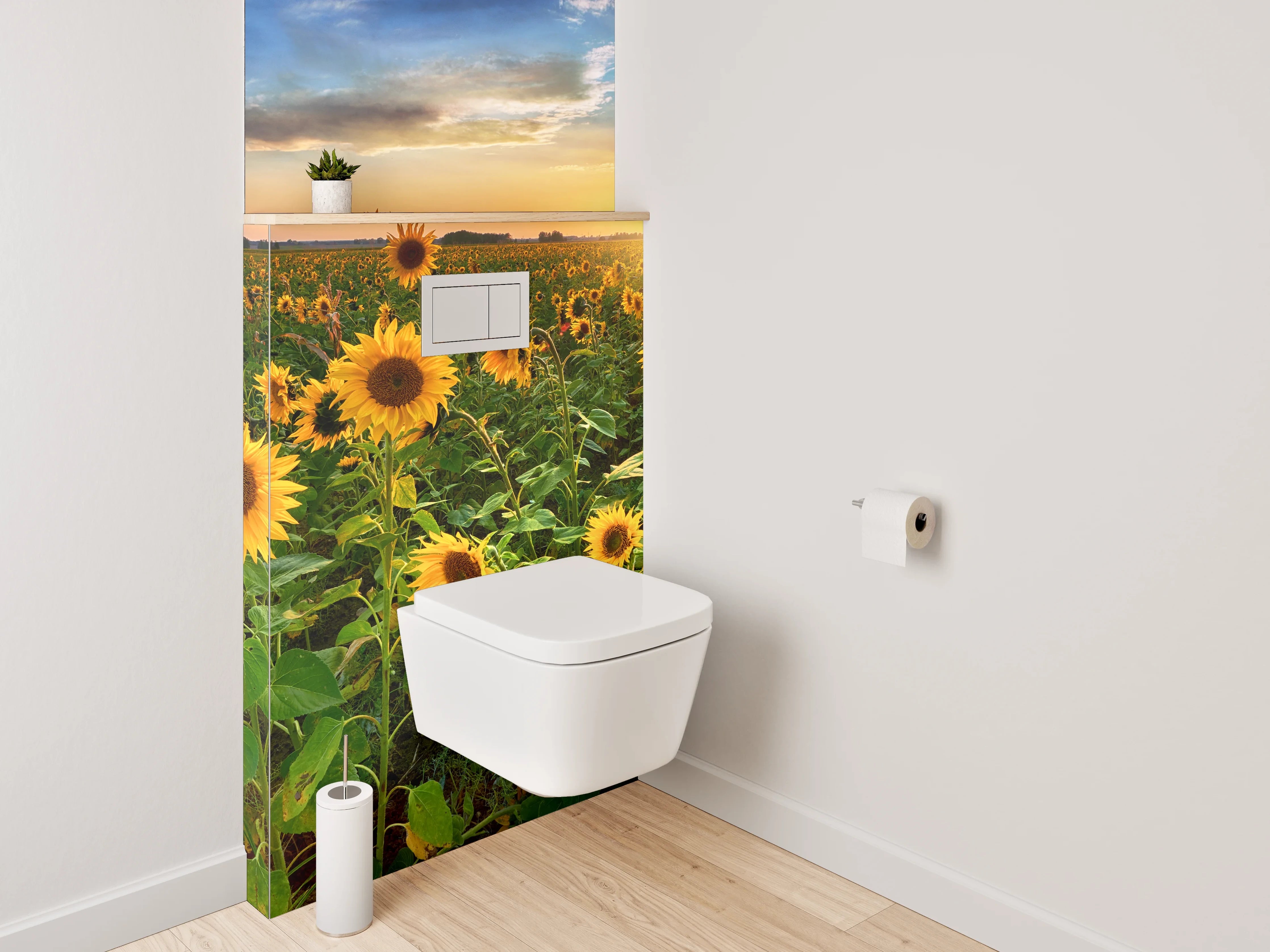 WC-Rückwand - Sonnenblumenfeld im Sonnenuntergang