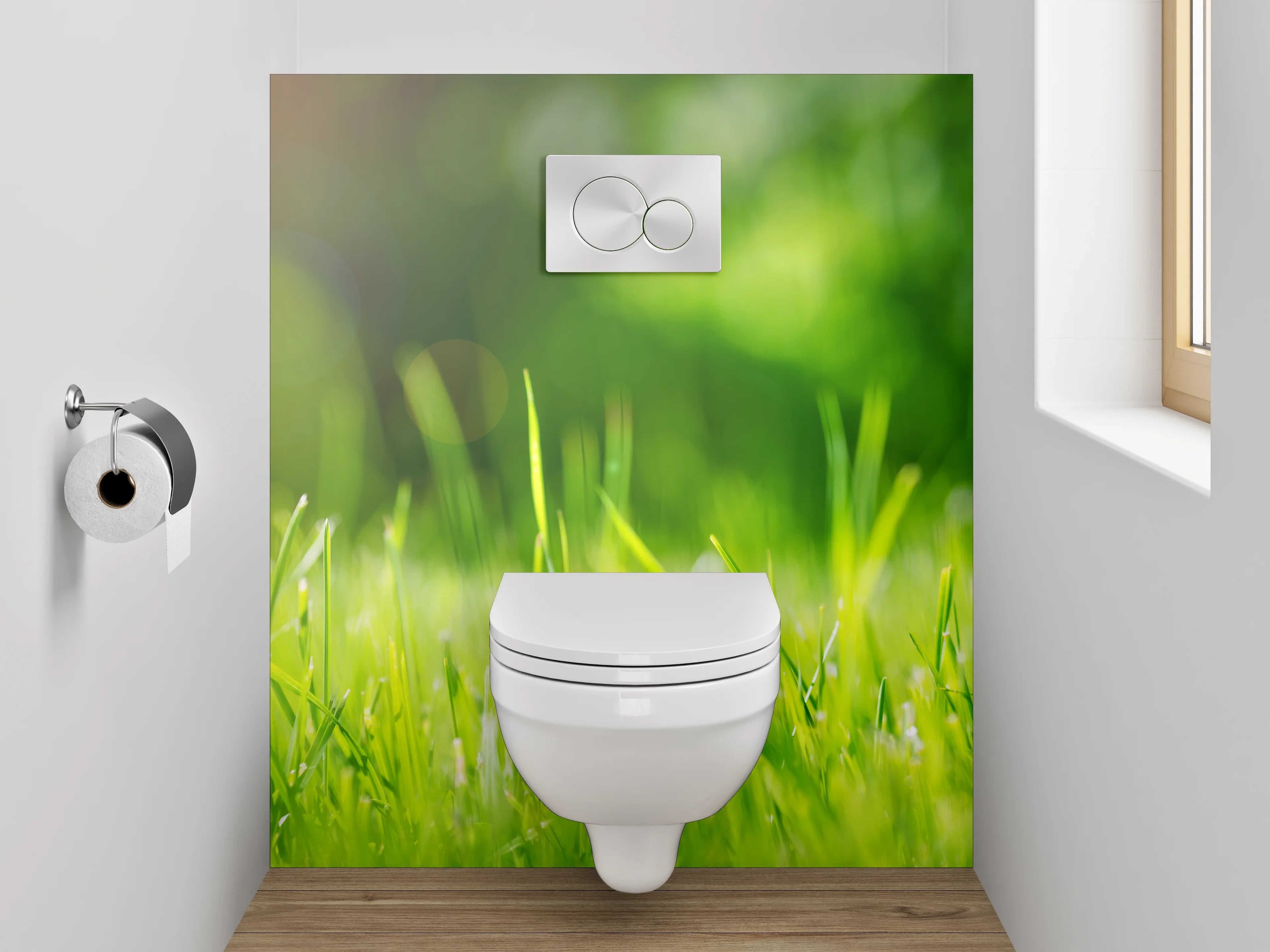 WC-Rückwand - Sonnenlicht auf grünem Wiesengras