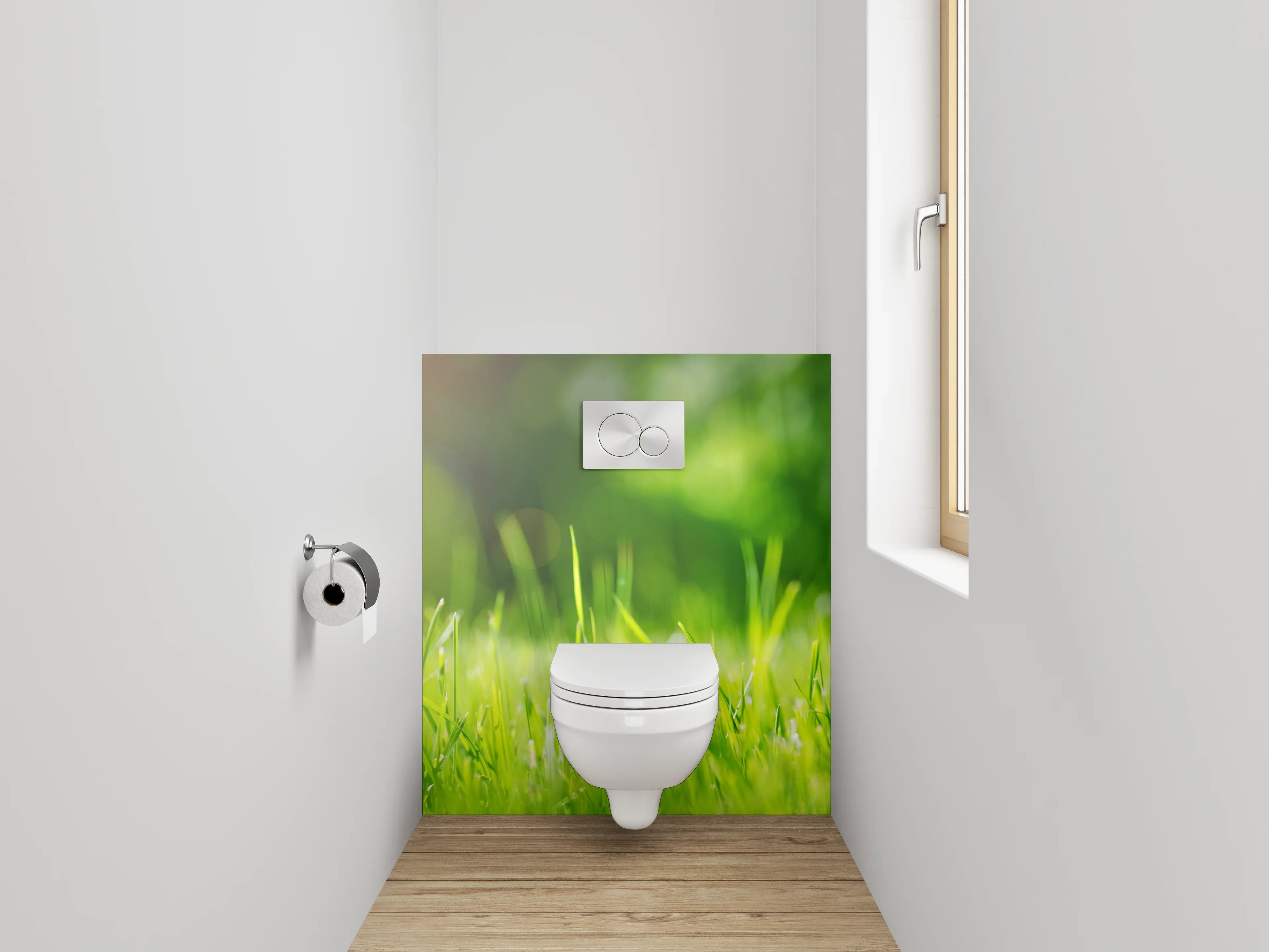 WC-Rückwand - Sonnenlicht auf grünem Wiesengras