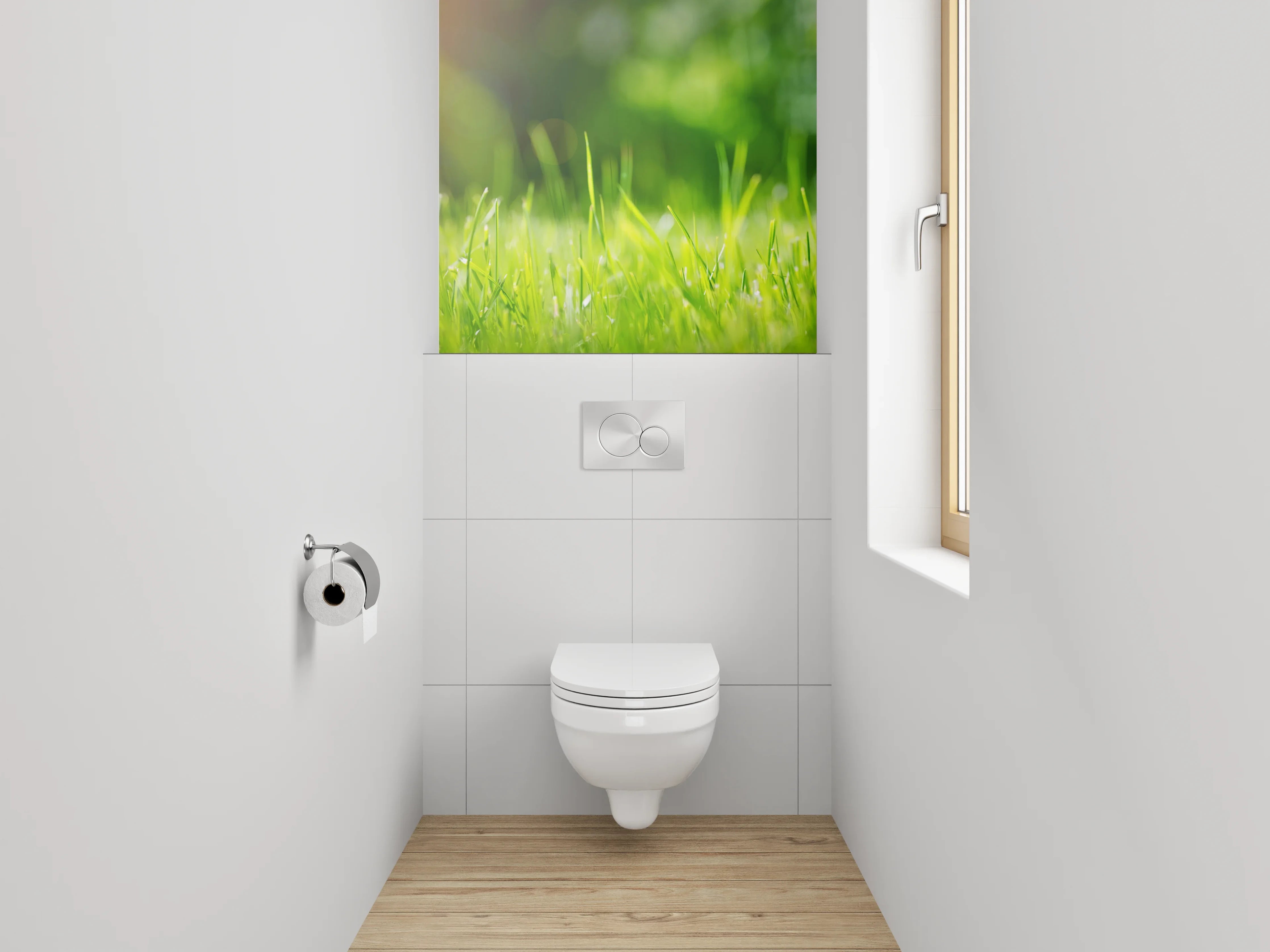 WC-Rückwand - Sonnenlicht auf grünem Wiesengras