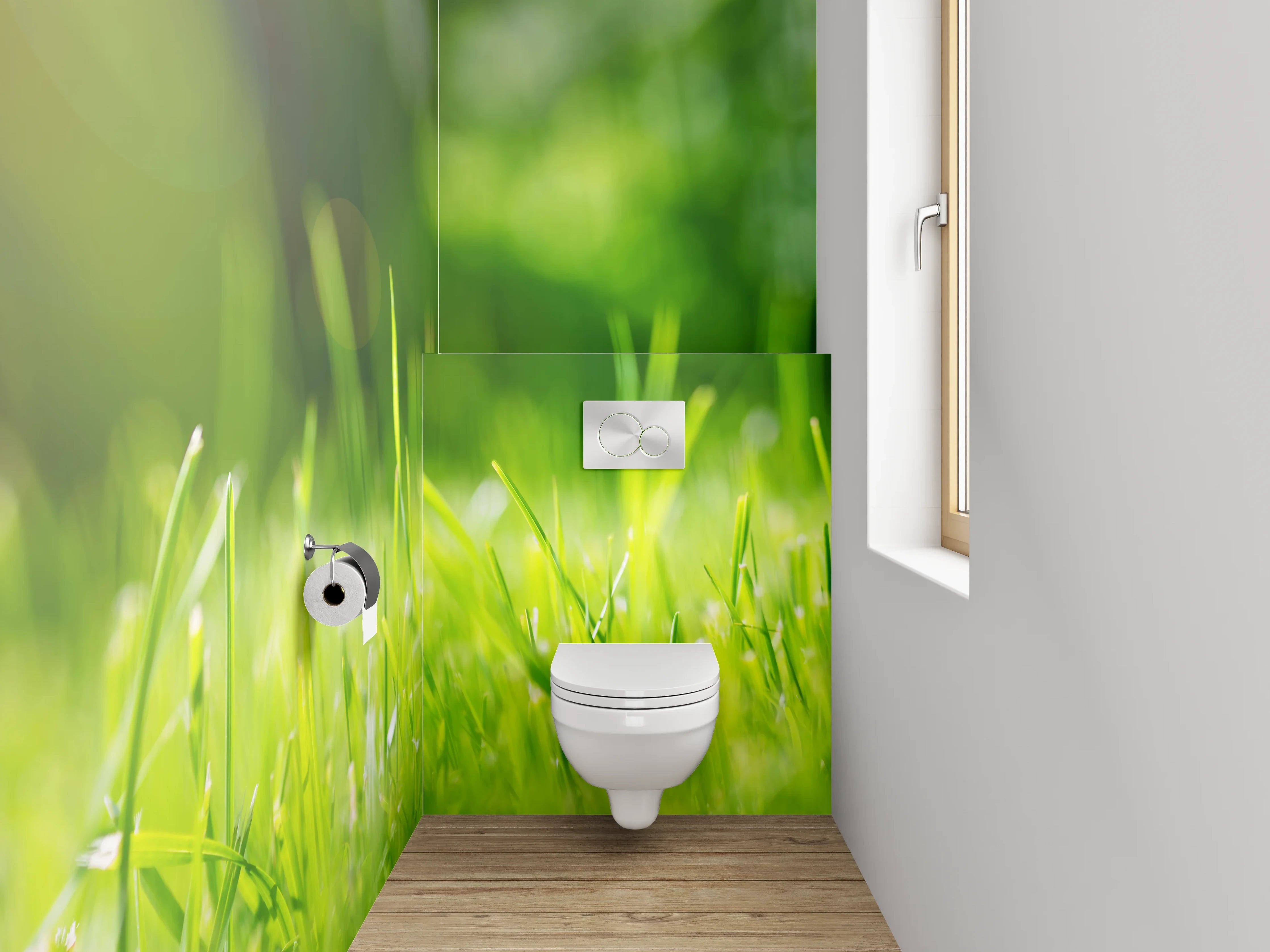 WC-Rückwand - Sonnenlicht auf grünem Wiesengras