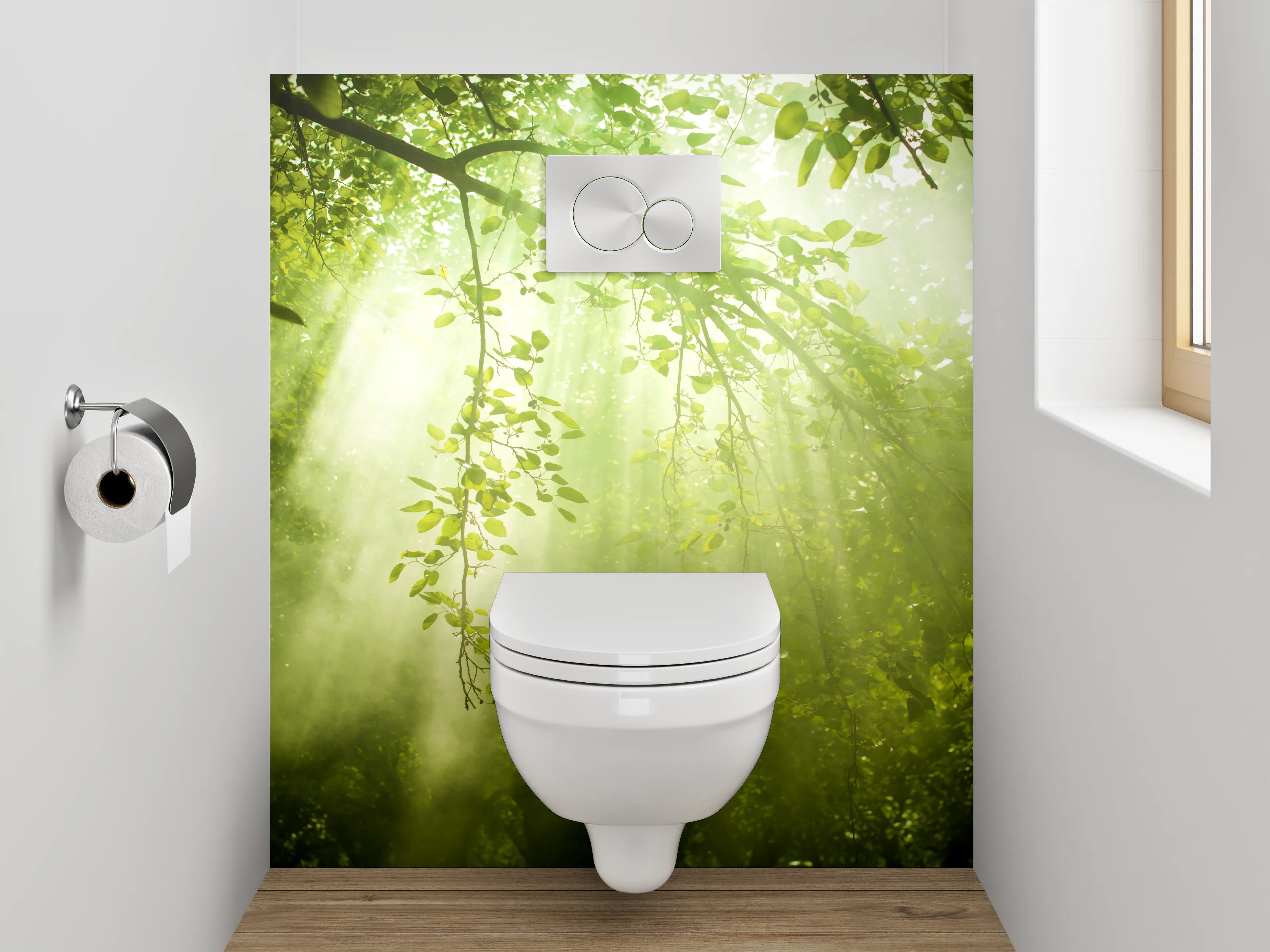 WC-Rückwand - Sonnenstrahlen im grünen Blätterwald