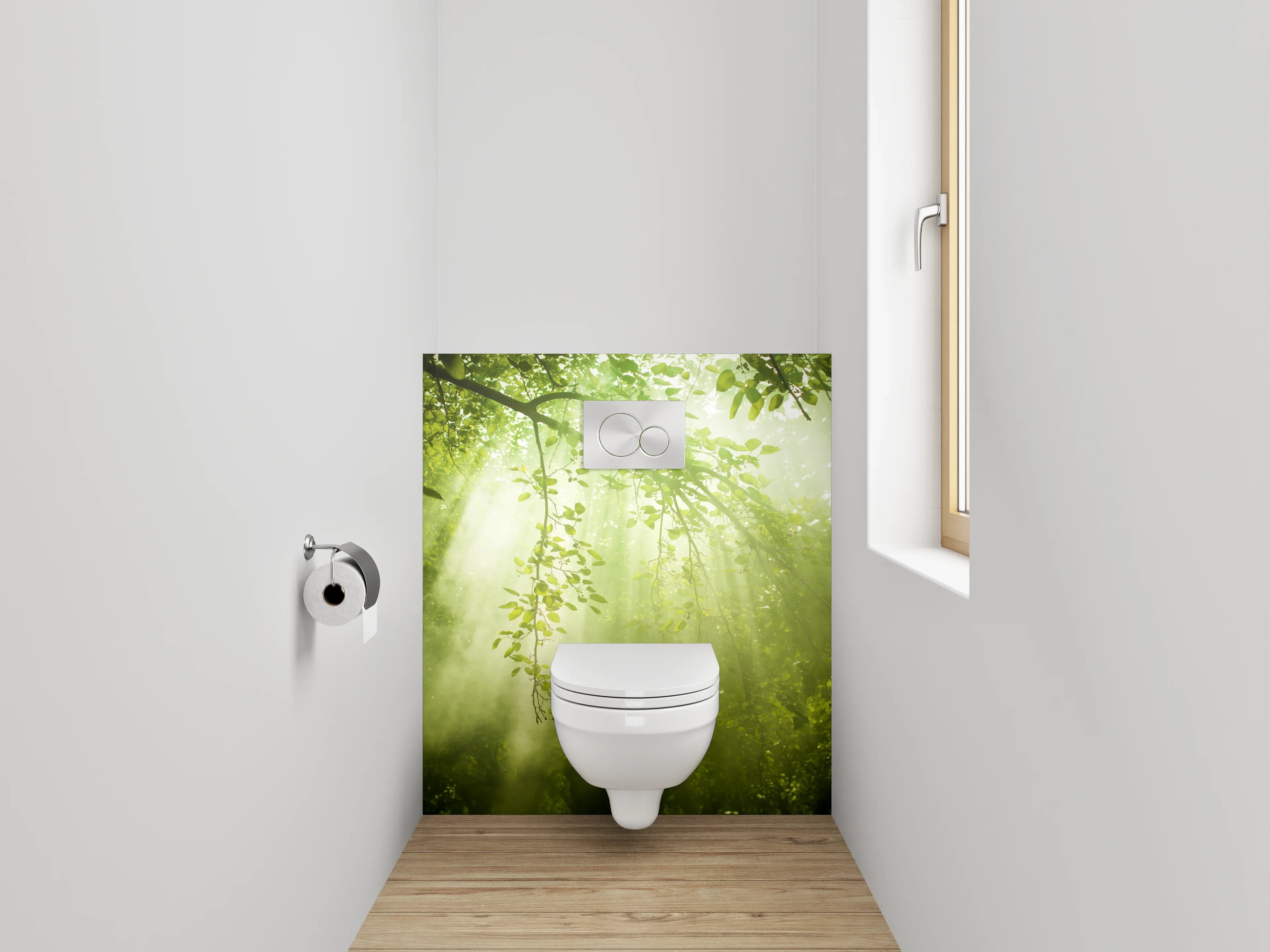 WC-Rückwand - Sonnenstrahlen im grünen Blätterwald