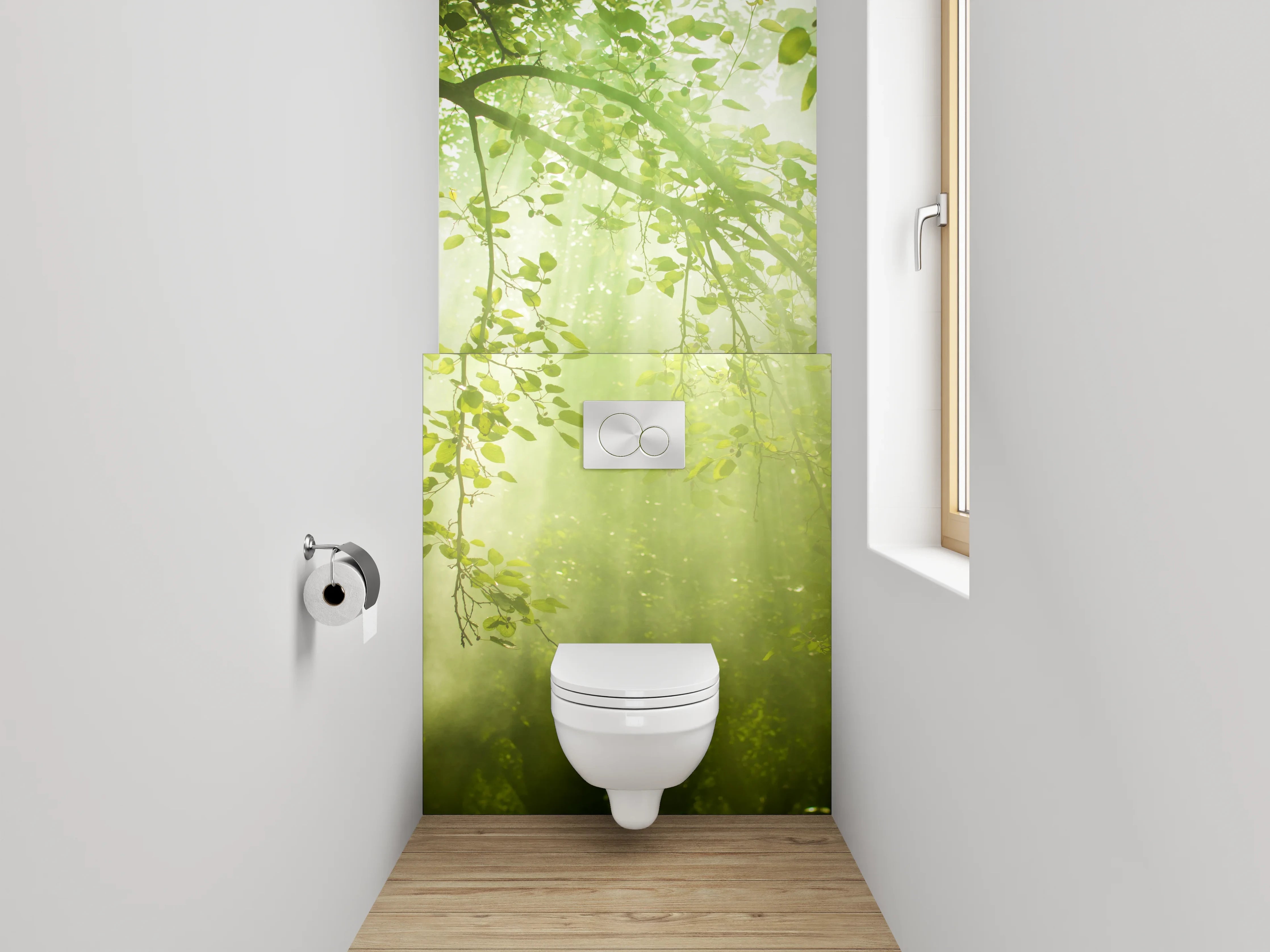 WC-Rückwand - Sonnenstrahlen im grünen Blätterwald