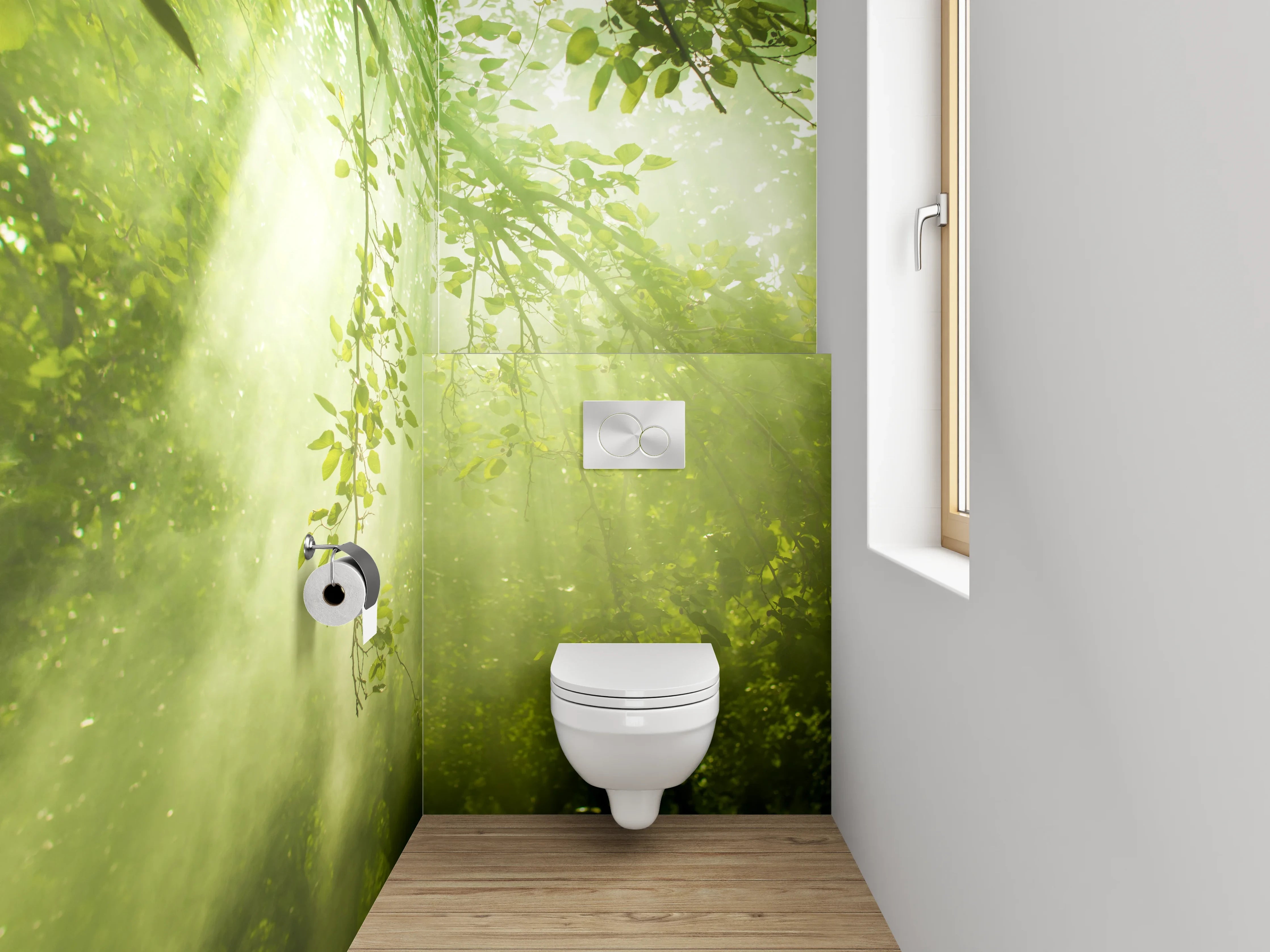 WC-Rückwand - Sonnenstrahlen im grünen Blätterwald