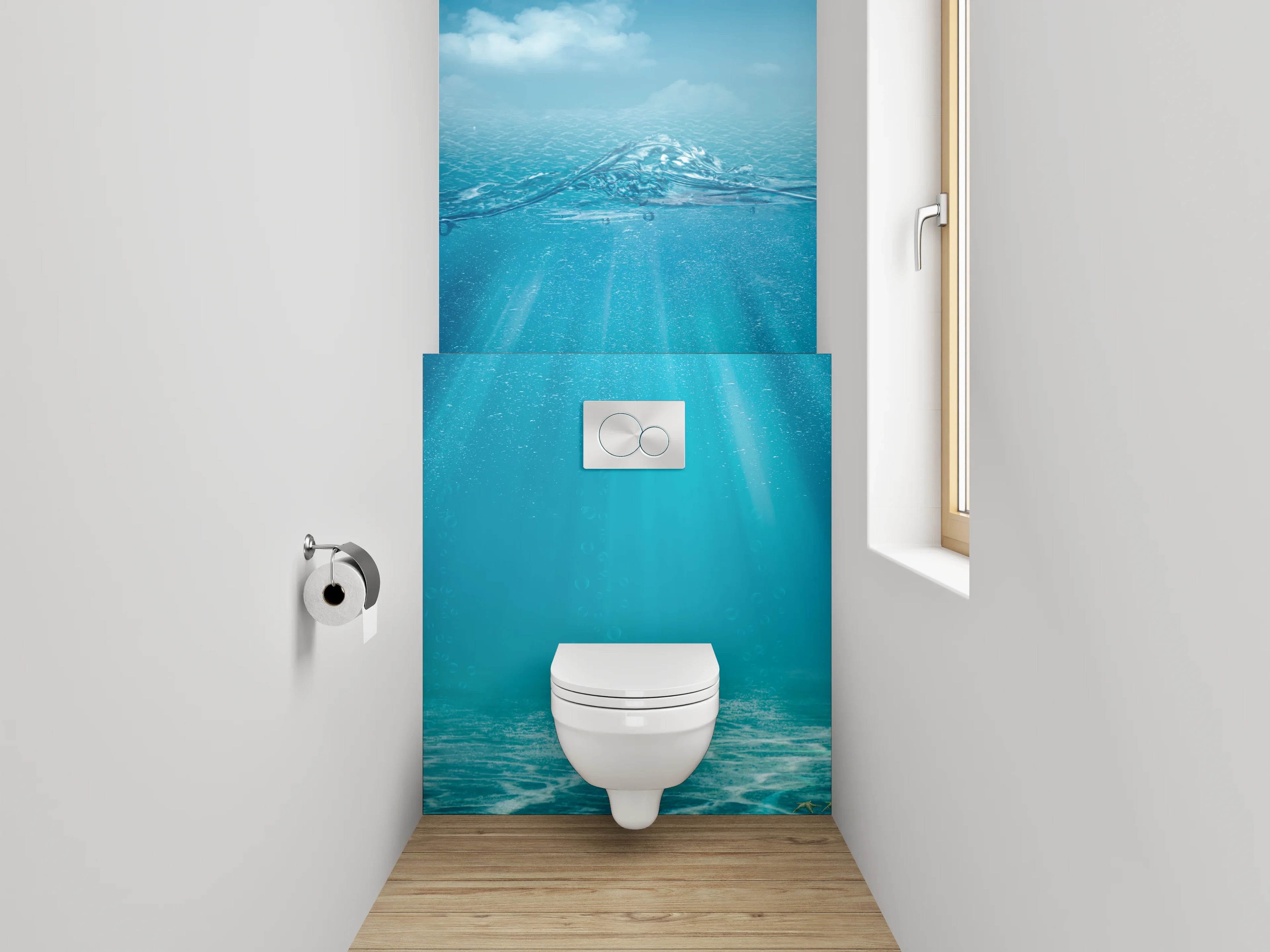 WC-Rückwand - Sonnenstrahlen unter Wasser Fotomotiv