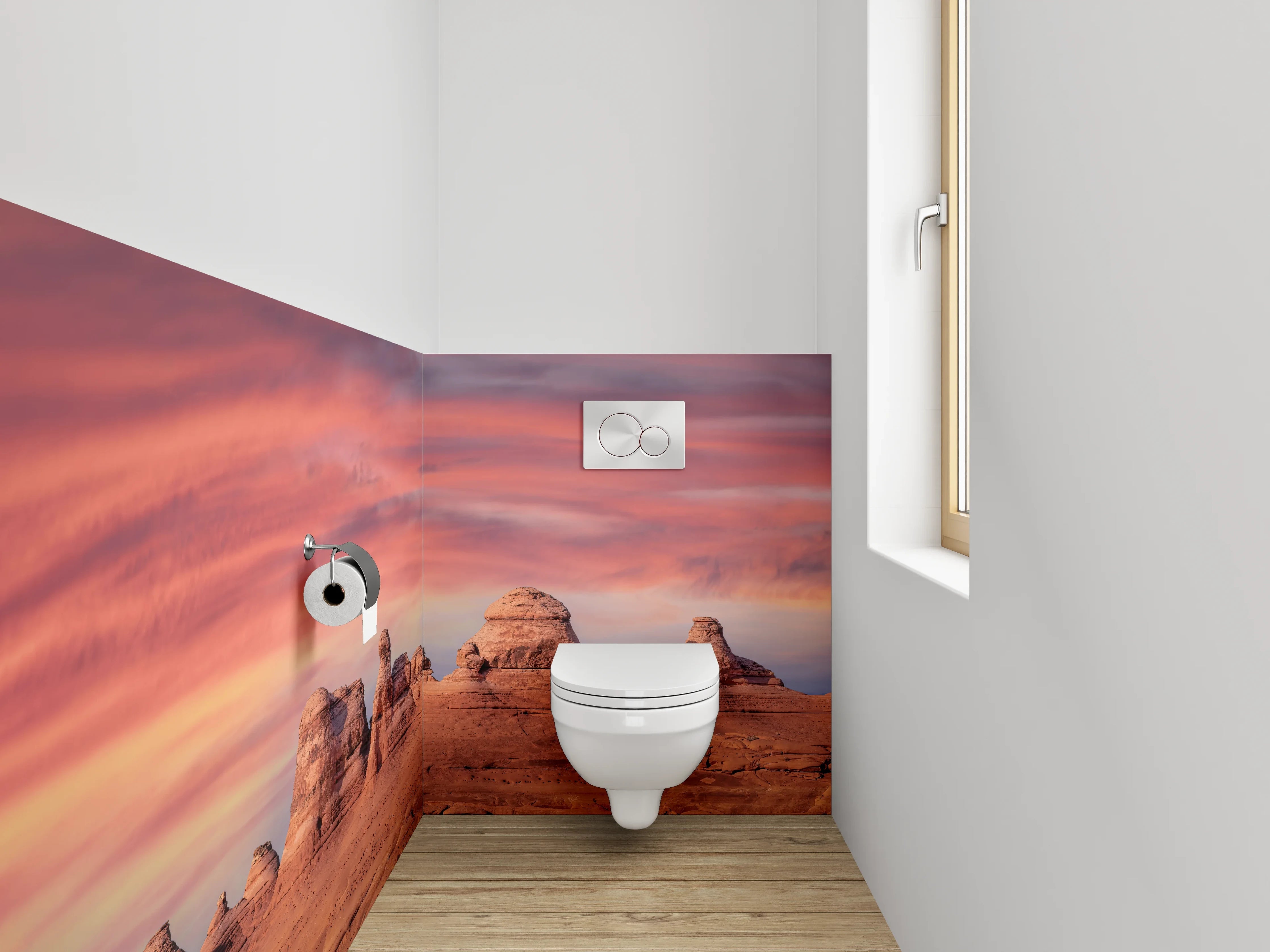 WC-Rückwand - Sonnenuntergang Felsenlandschaft Panorama