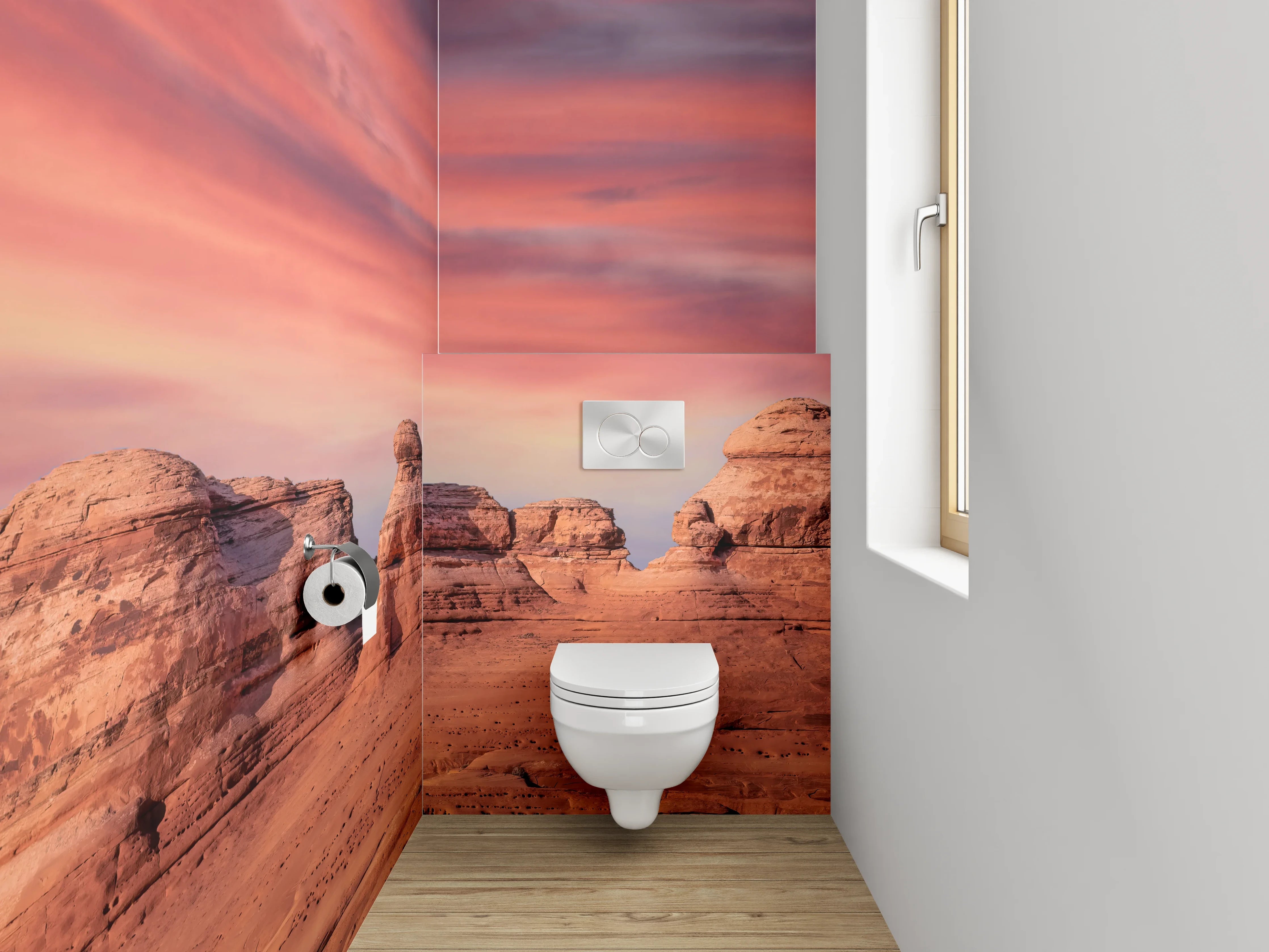 WC-Rückwand - Sonnenuntergang Felsenlandschaft Panorama