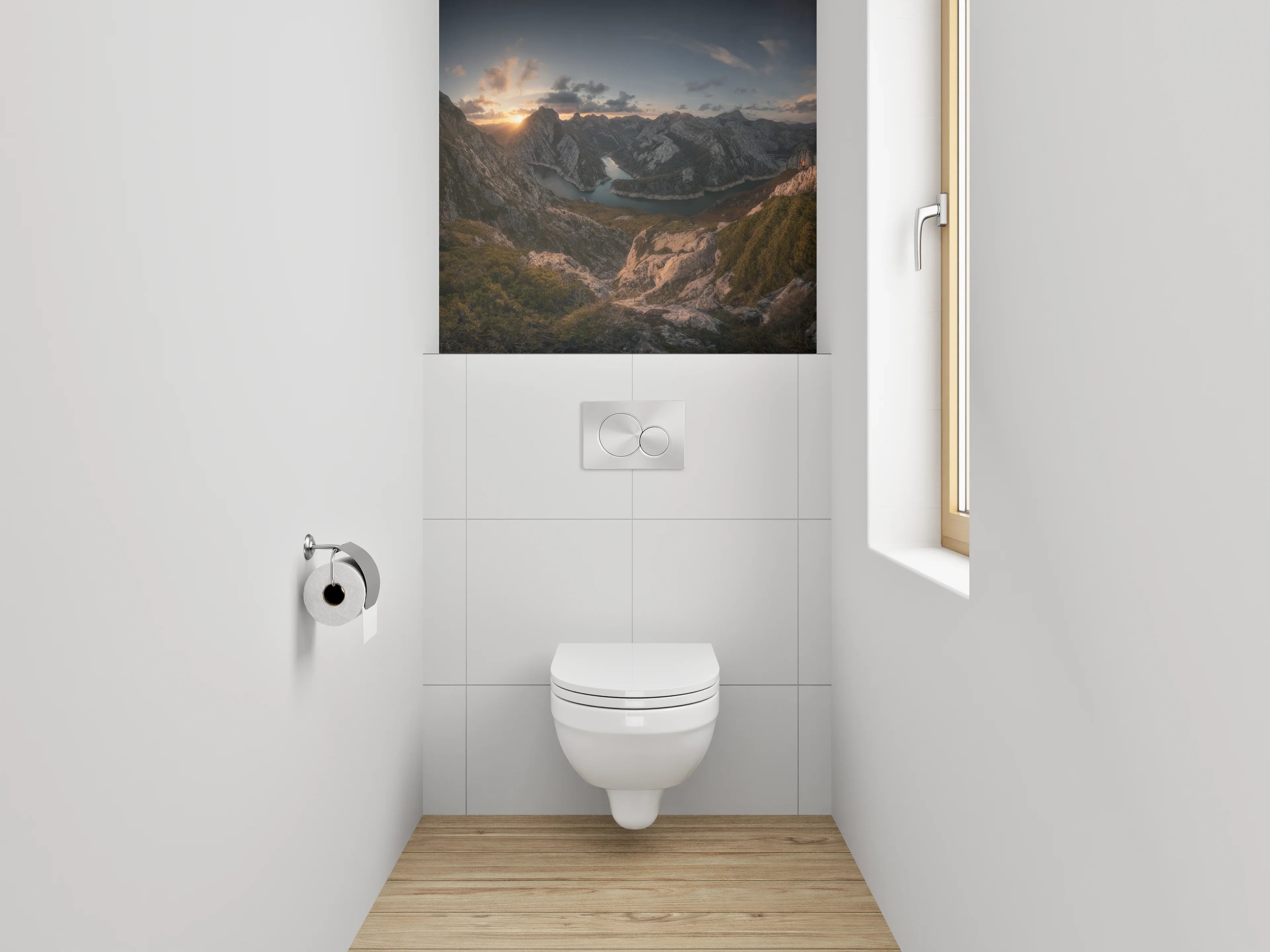 WC-Rückwand - Sonnenuntergang am Bergsee Panorama