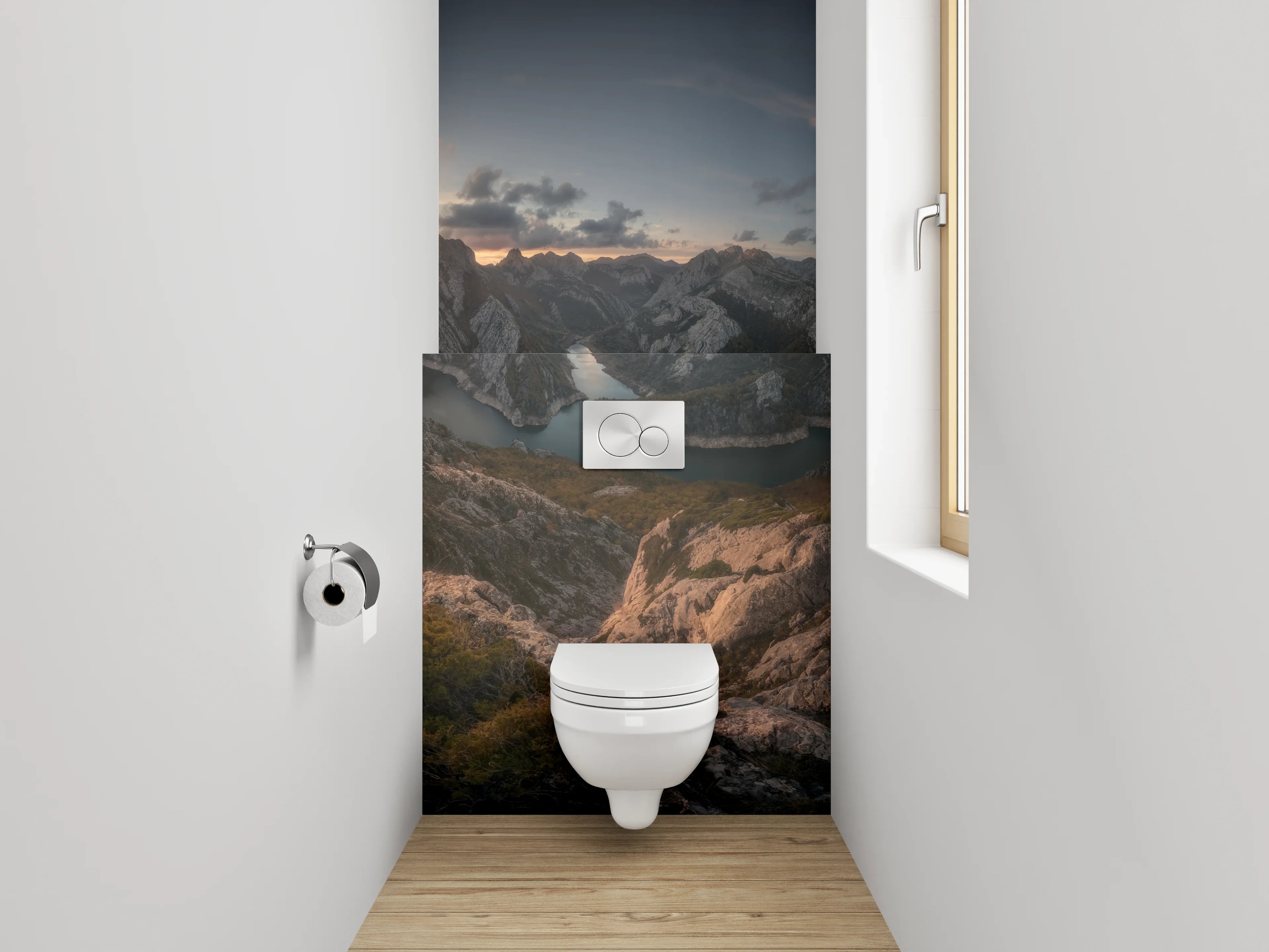 WC-Rückwand - Sonnenuntergang am Bergsee Panorama