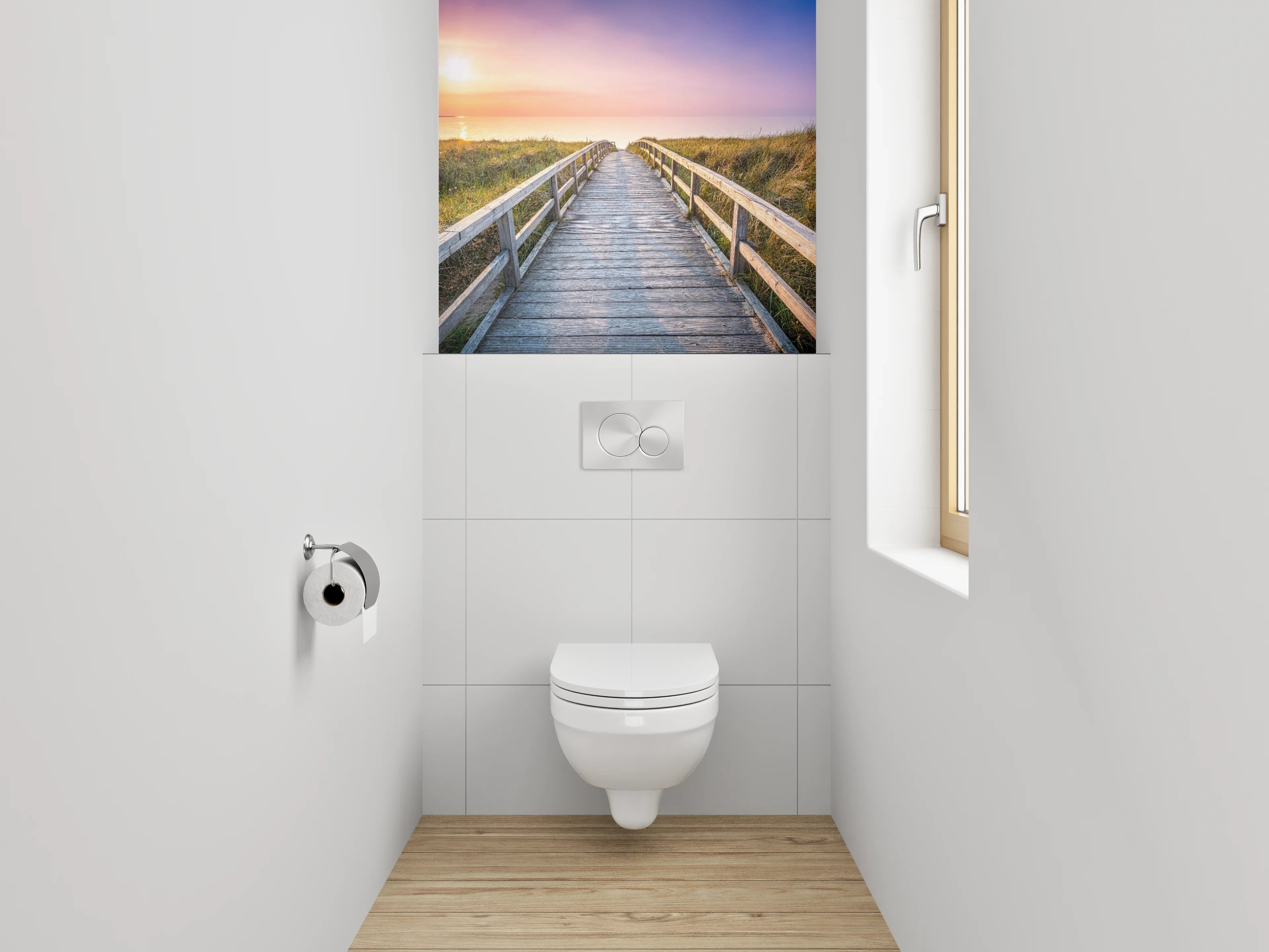 WC-Rückwand - Sonnenuntergang am Dünensteg