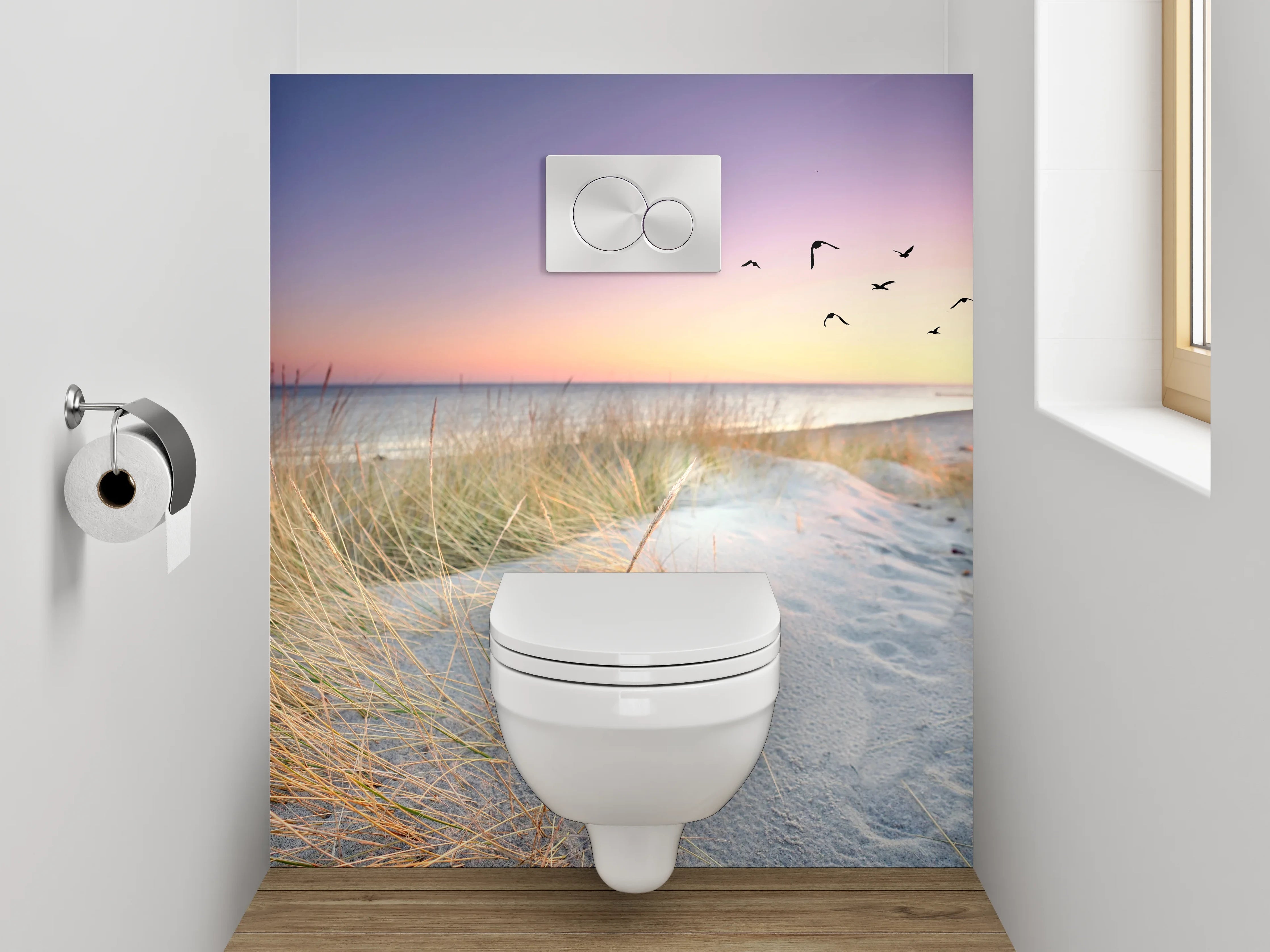 WC-Rückwand - Sonnenuntergang am Dünenstrand Panorama