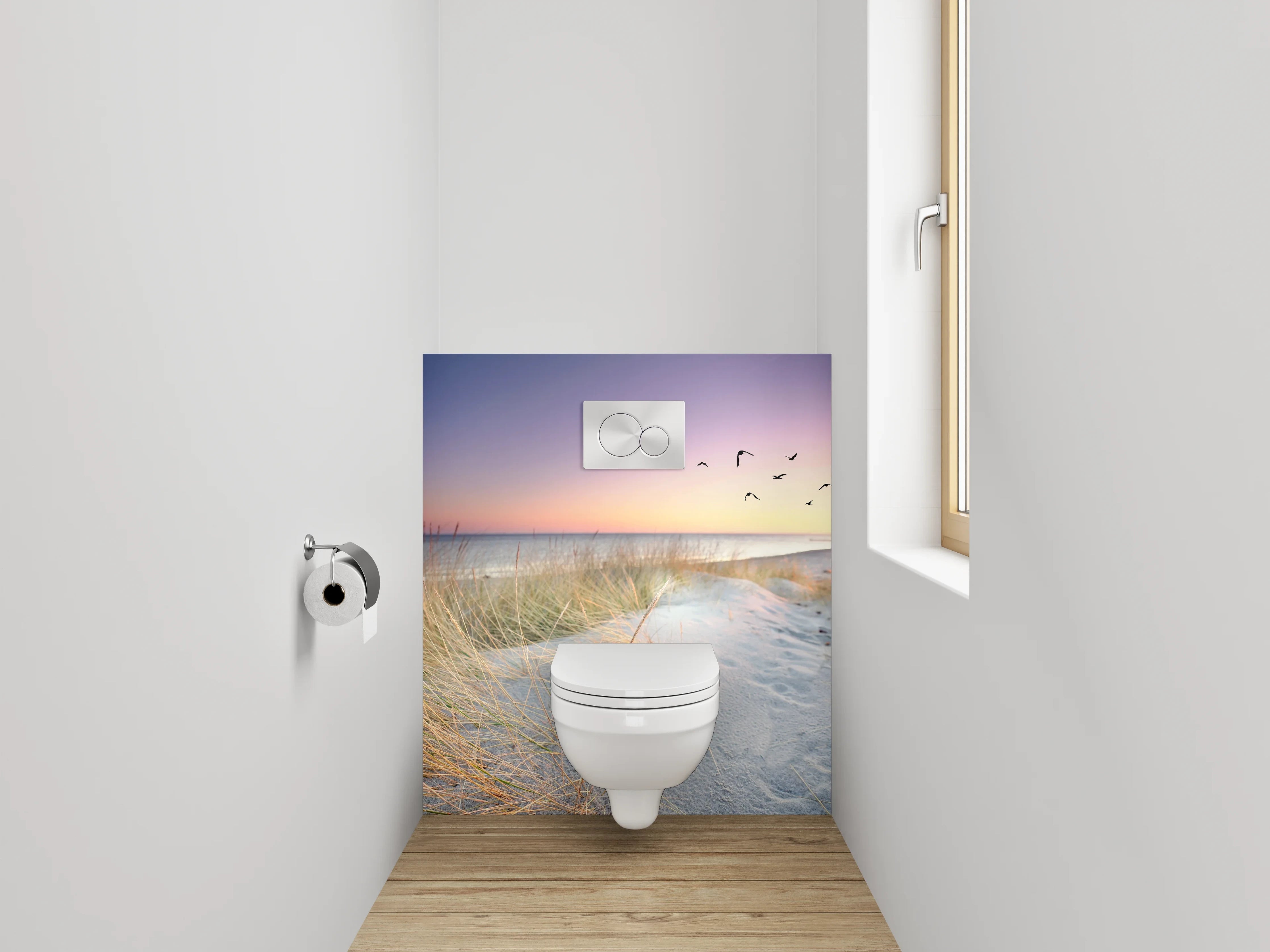 WC-Rückwand - Sonnenuntergang am Dünenstrand Panorama
