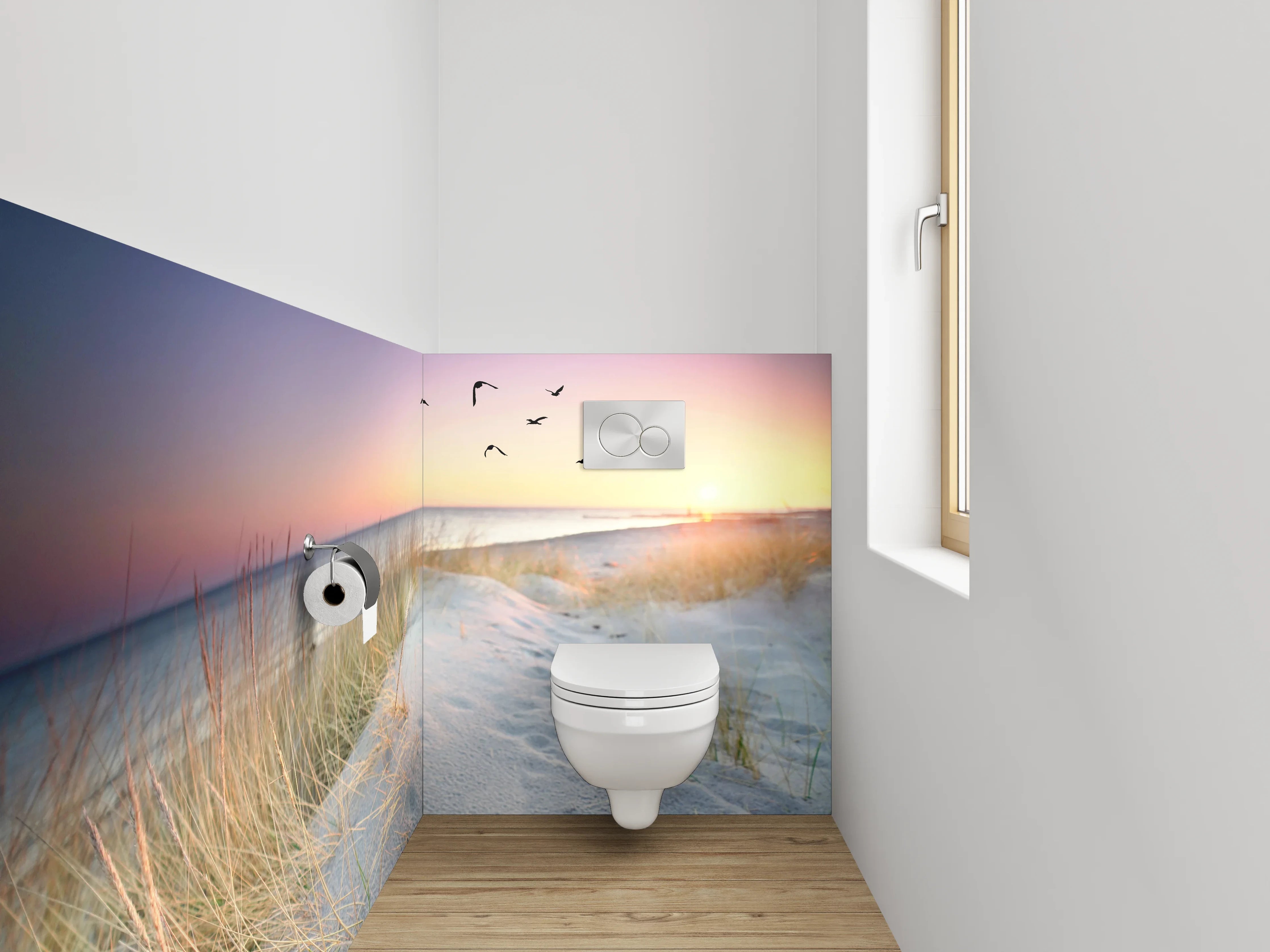 WC-Rückwand - Sonnenuntergang am Dünenstrand Panorama