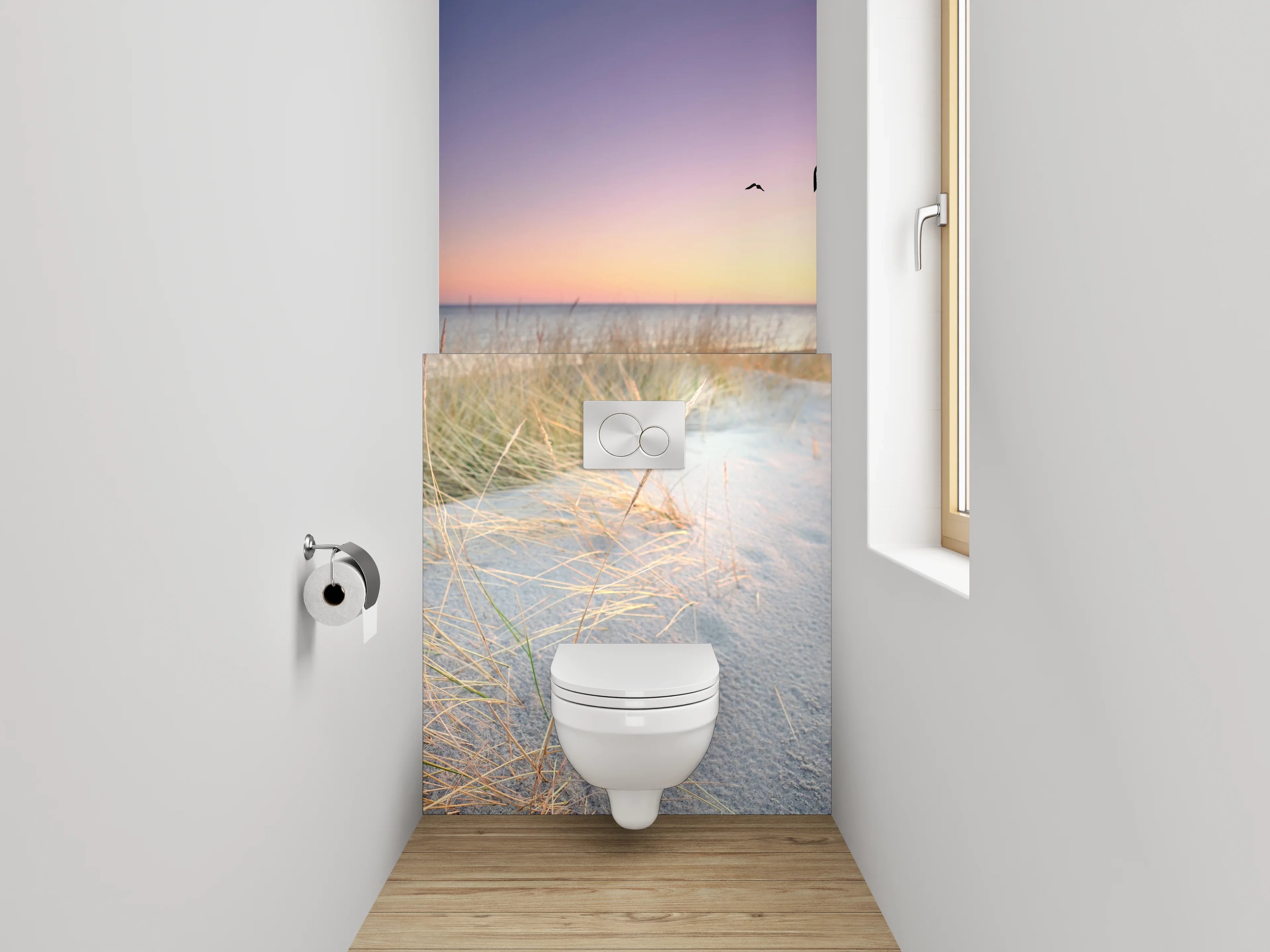 WC-Rückwand - Sonnenuntergang am Dünenstrand Panorama