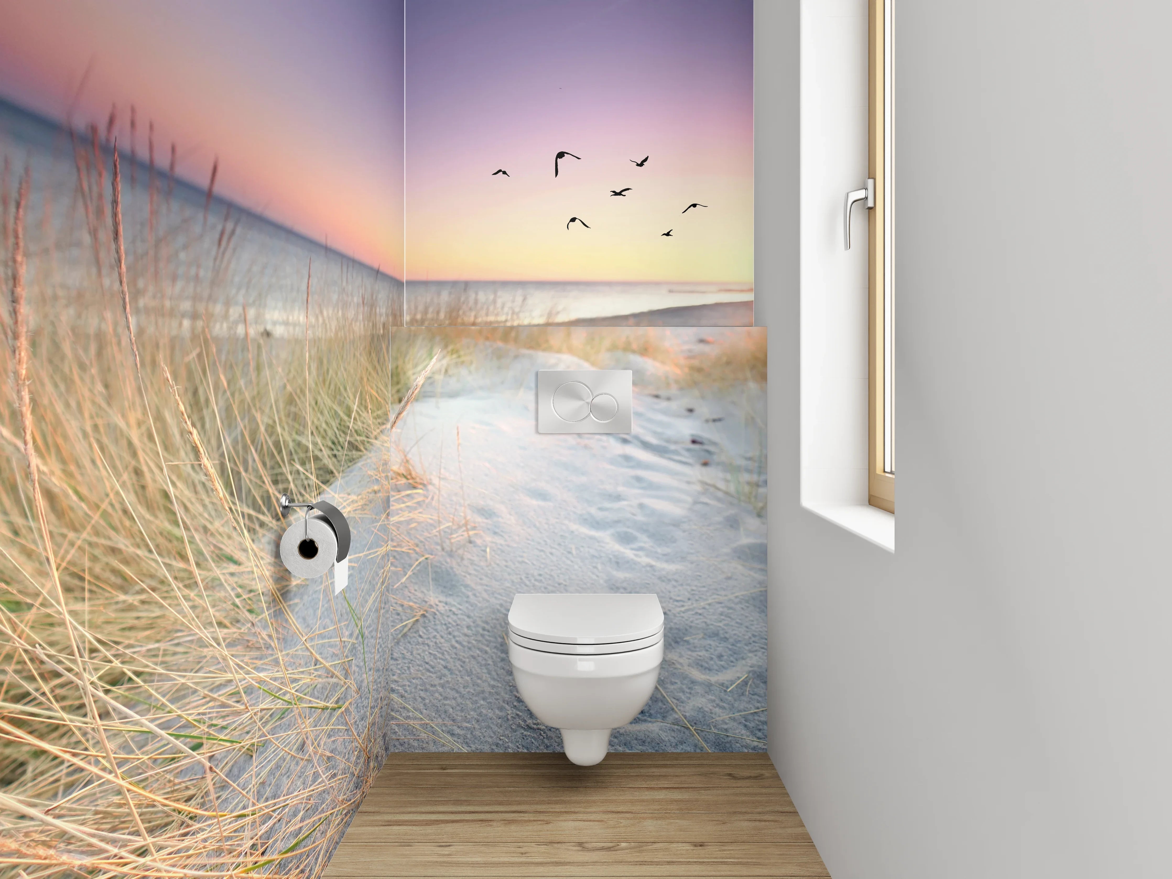 WC-Rückwand - Sonnenuntergang am Dünenstrand Panorama