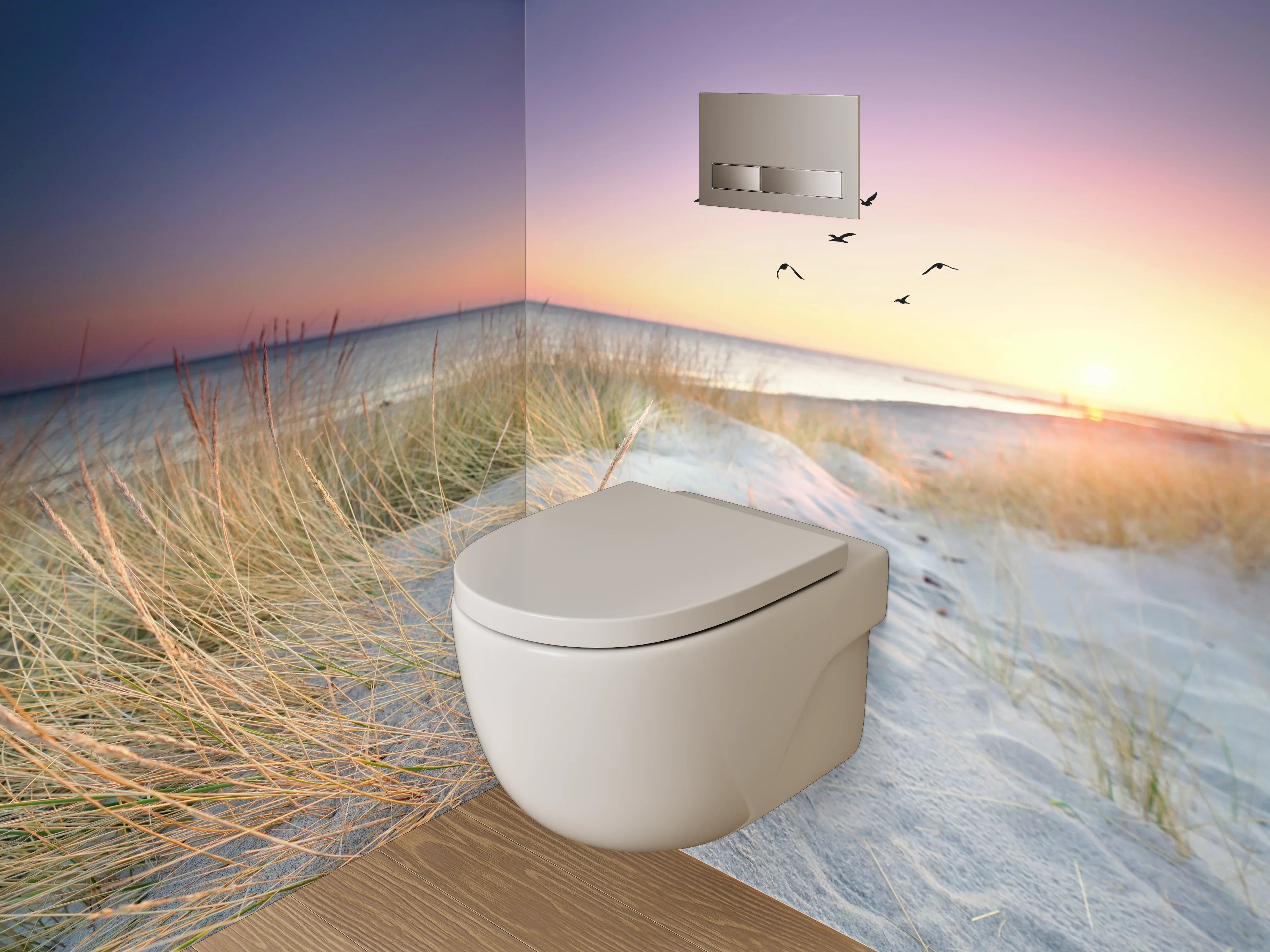 WC-Rückwand - Sonnenuntergang am Dünenstrand Panorama