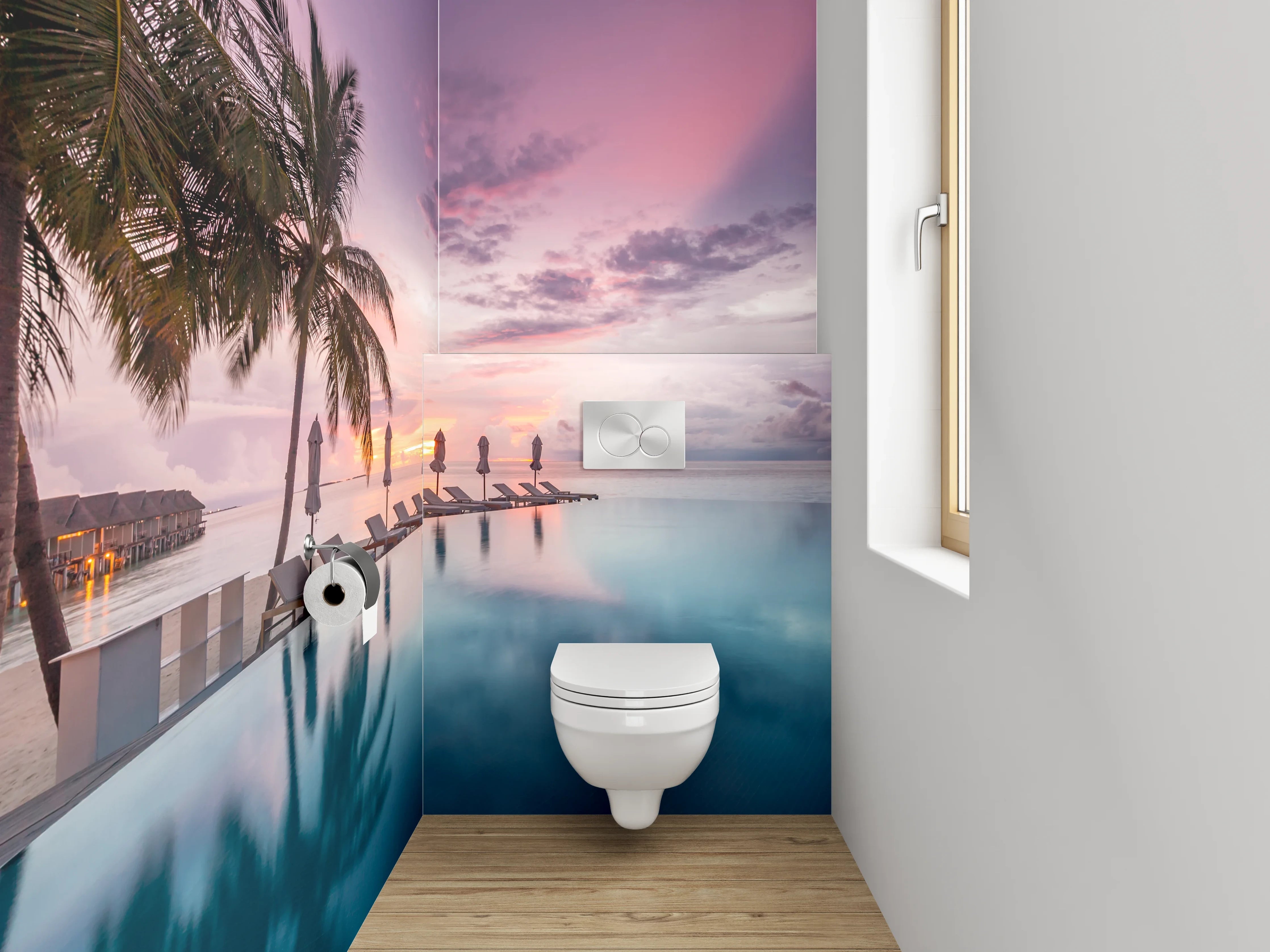 WC-Rückwand - Sonnenuntergang am Infinity-Pool