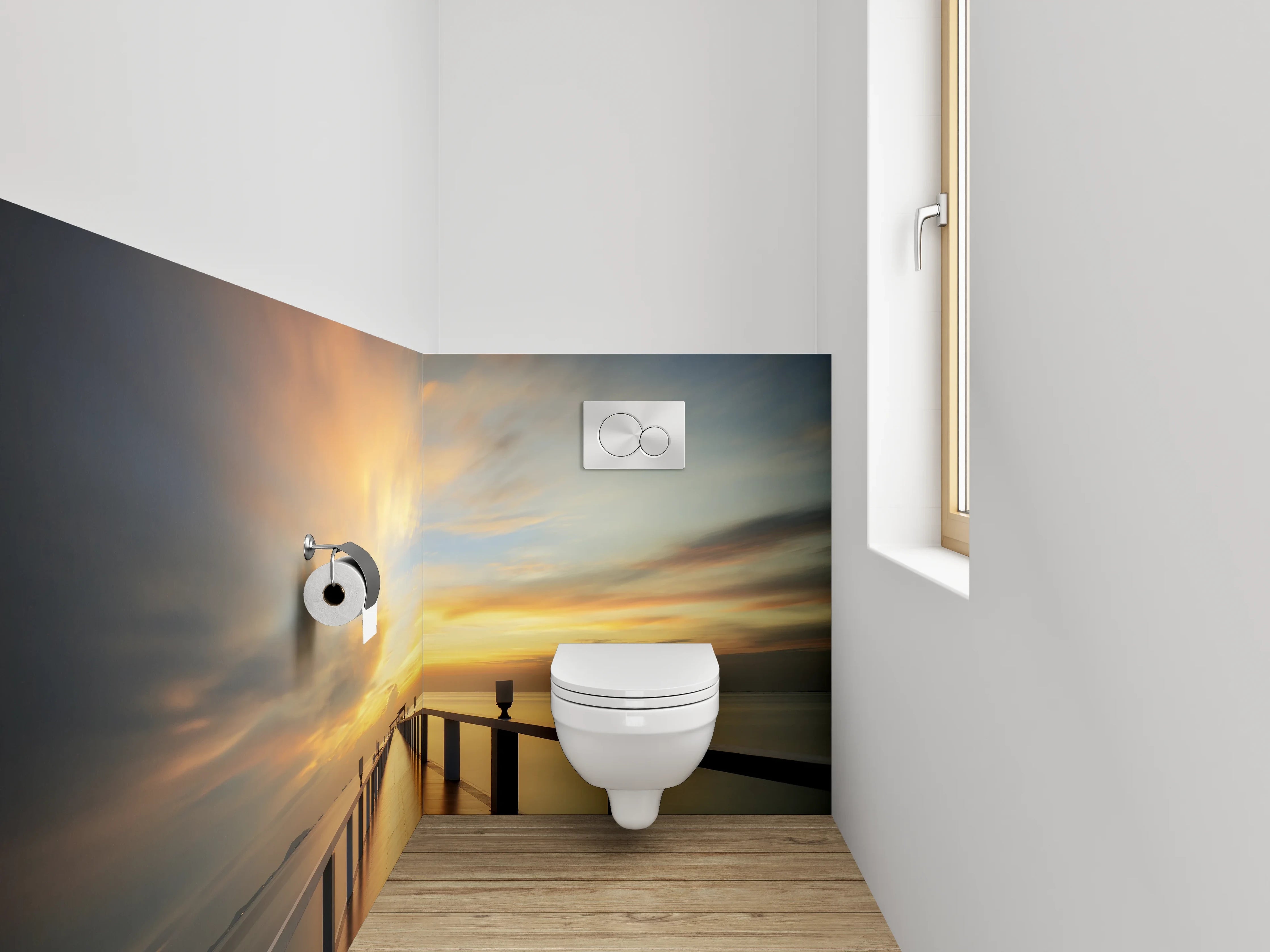 WC-Rückwand - Sonnenuntergang am Steg – Panorama