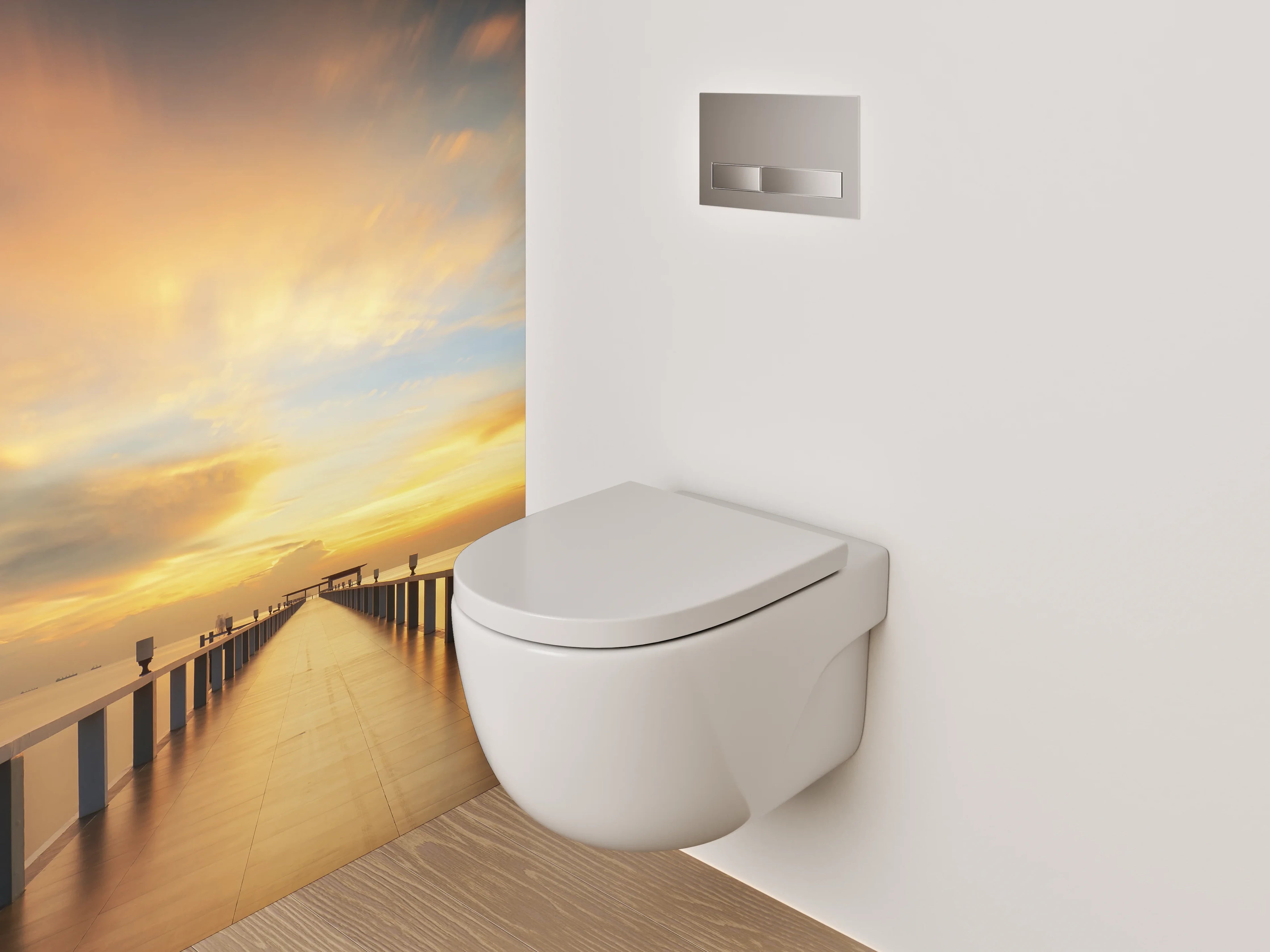 WC-Rückwand - Sonnenuntergang am Steg – Panorama