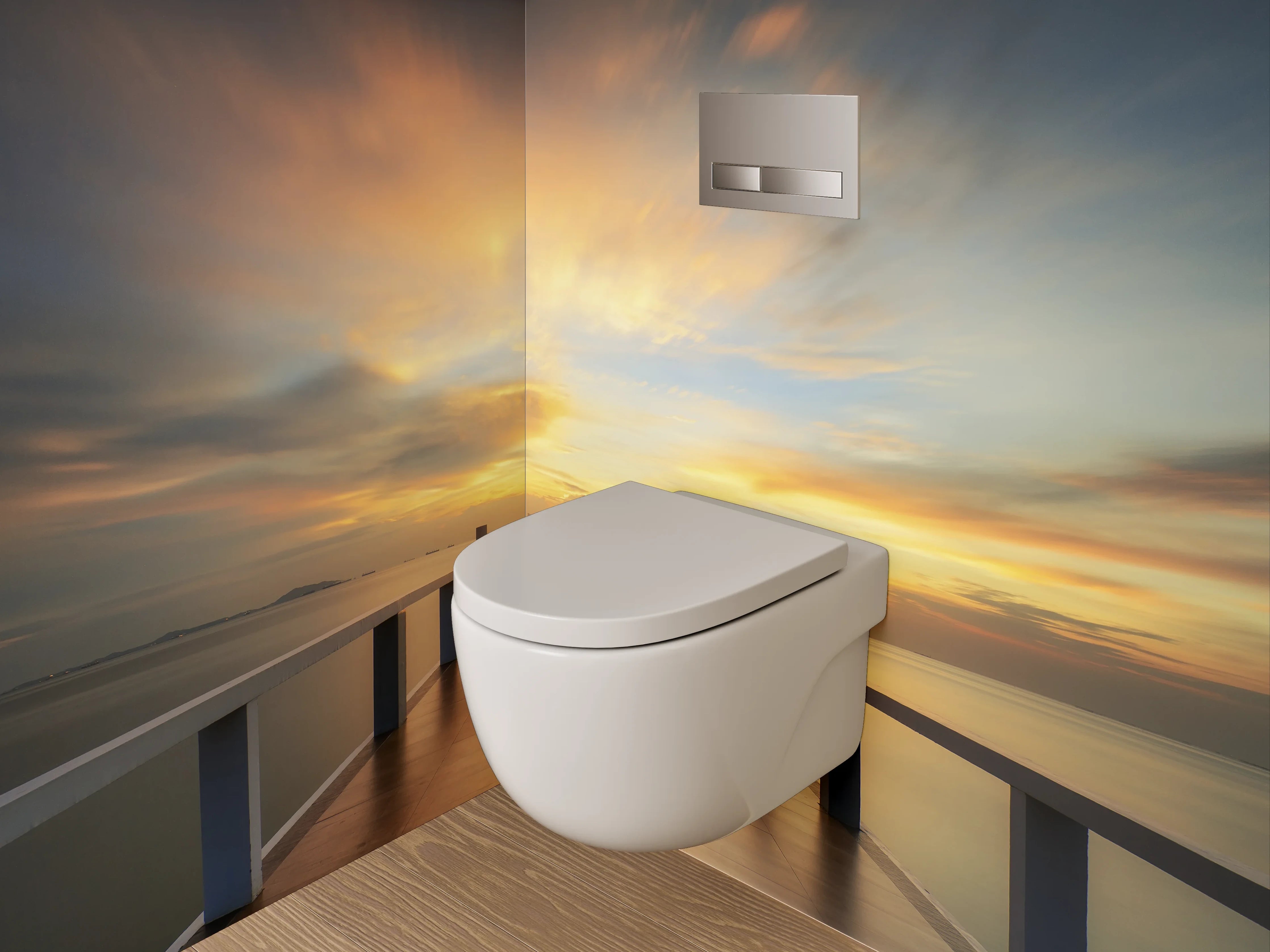 WC-Rückwand - Sonnenuntergang am Steg – Panorama