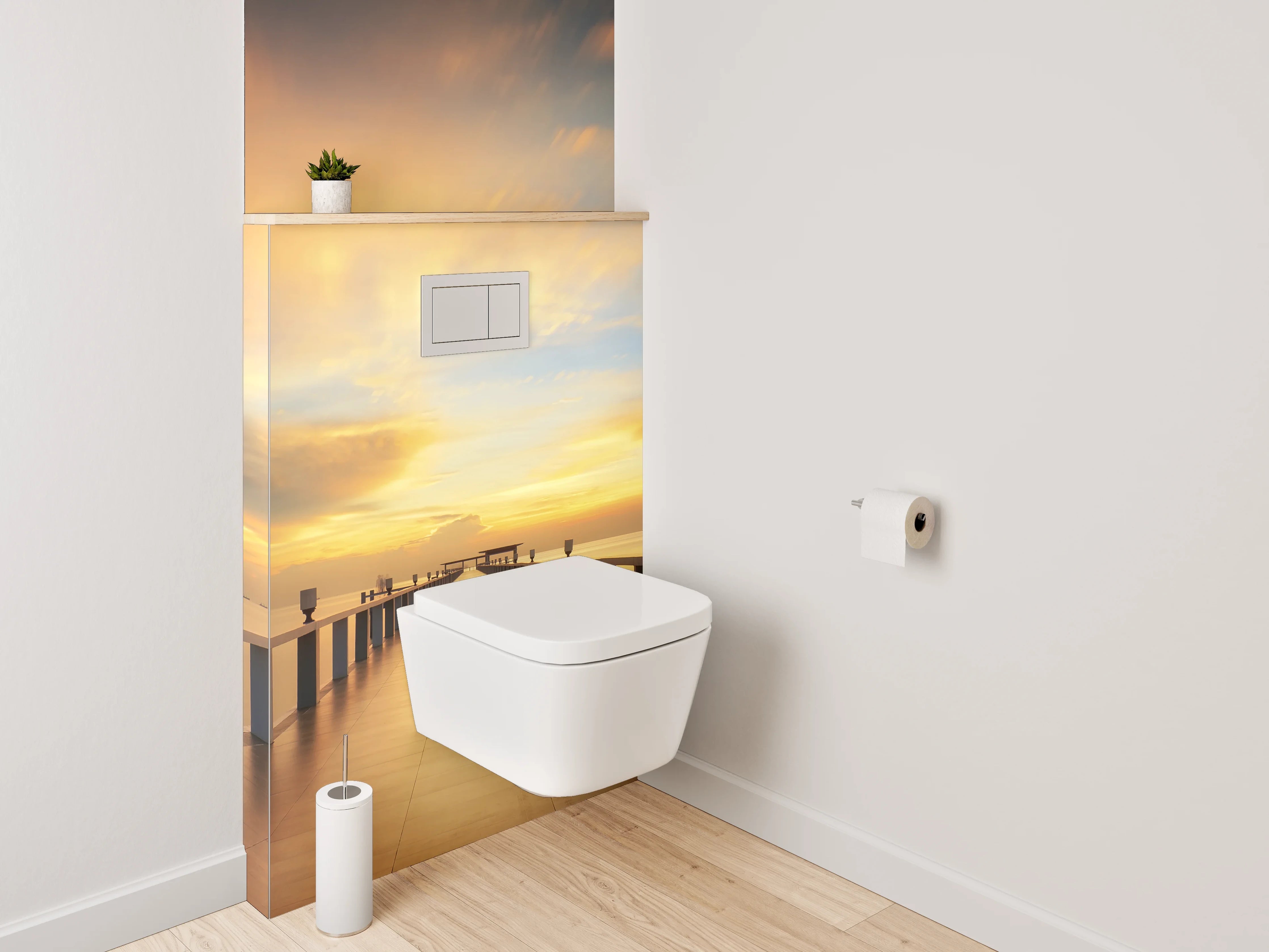 WC-Rückwand - Sonnenuntergang am Steg – Panorama