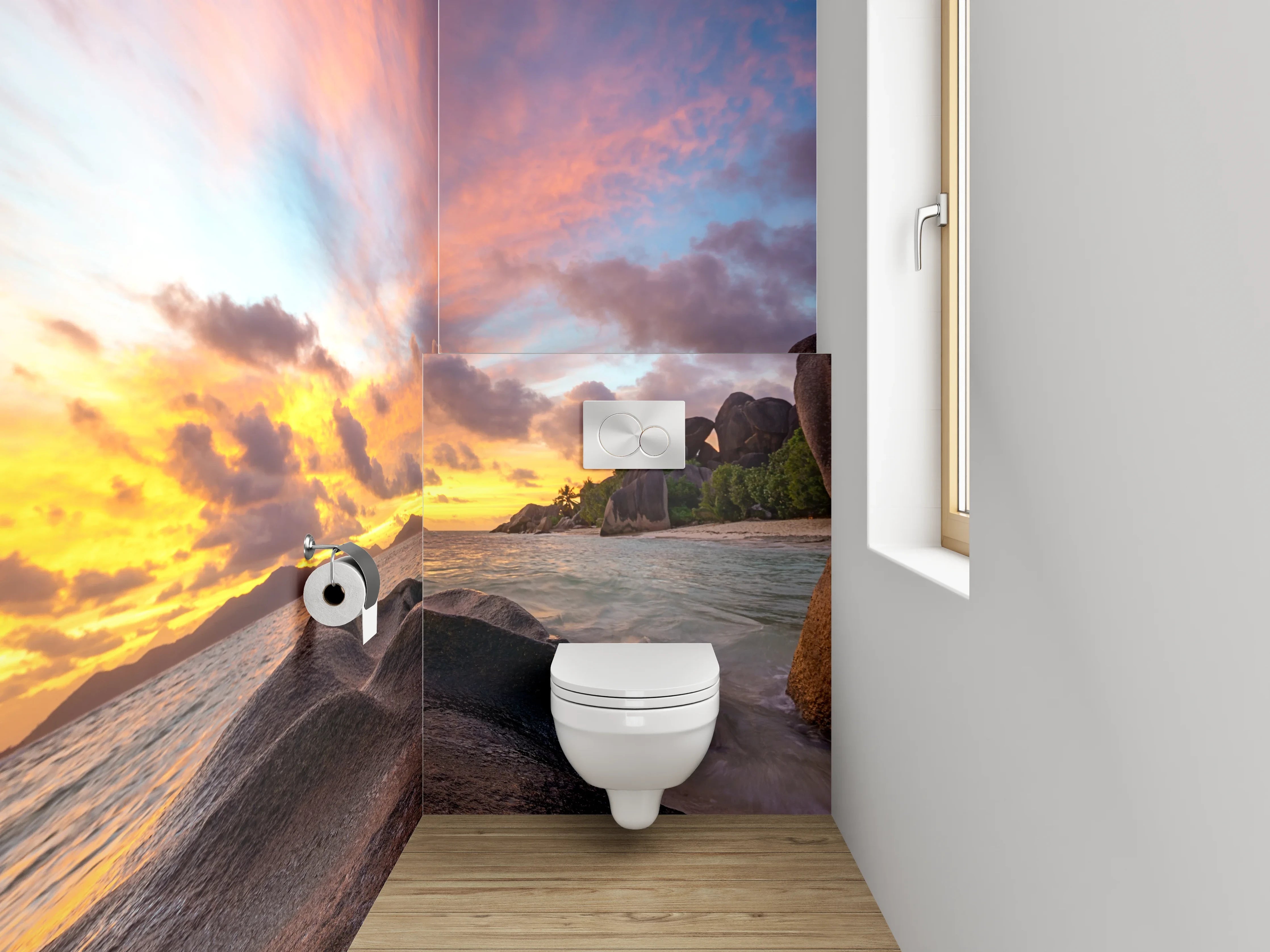 WC-Rückwand - Sonnenuntergang am Traumstrand