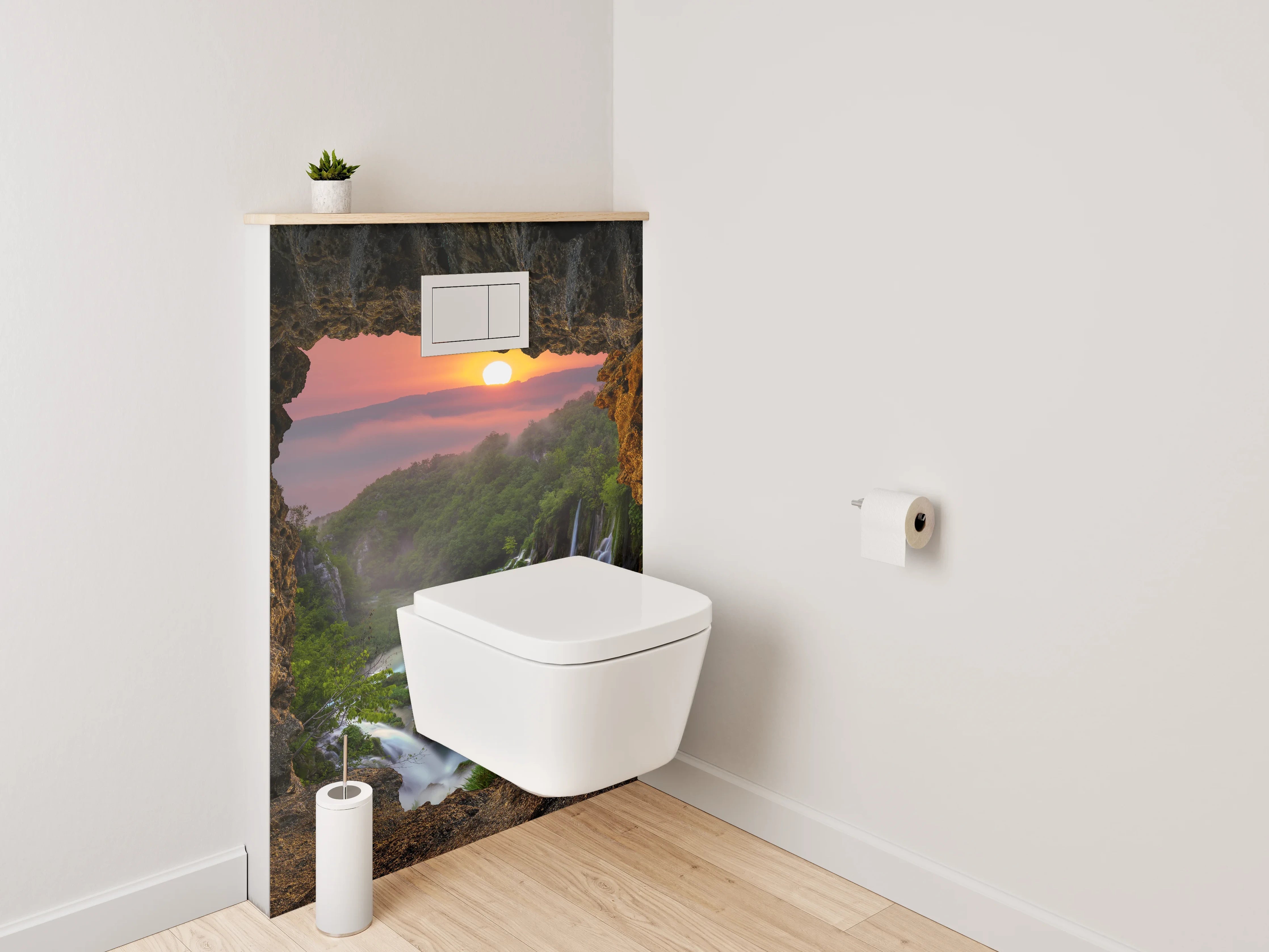 WC-Rückwand - Sonnenuntergang am Wasserfall Felsblick