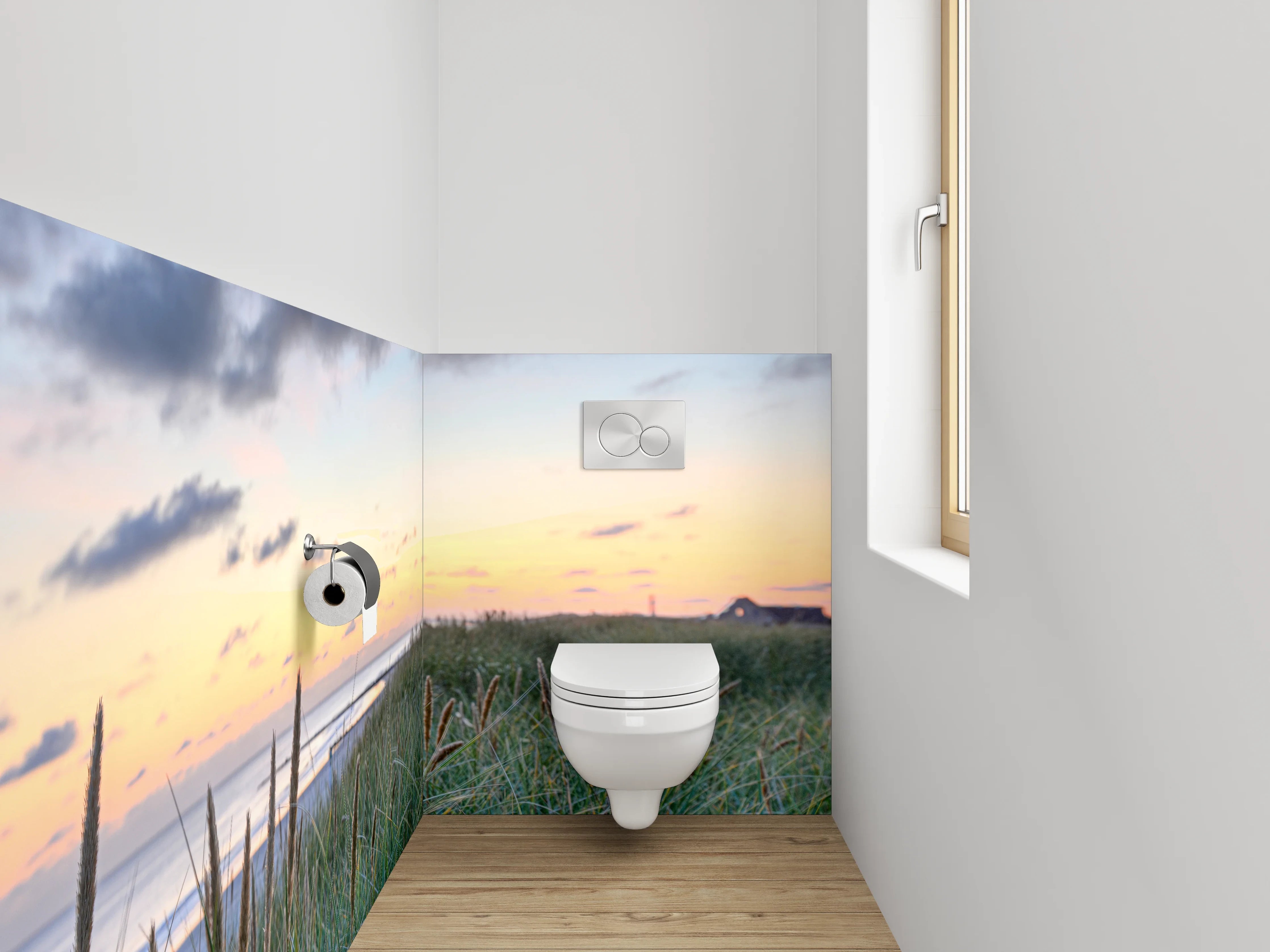 WC-Rückwand - Sonnenuntergang am ruhigen Dünenstrand