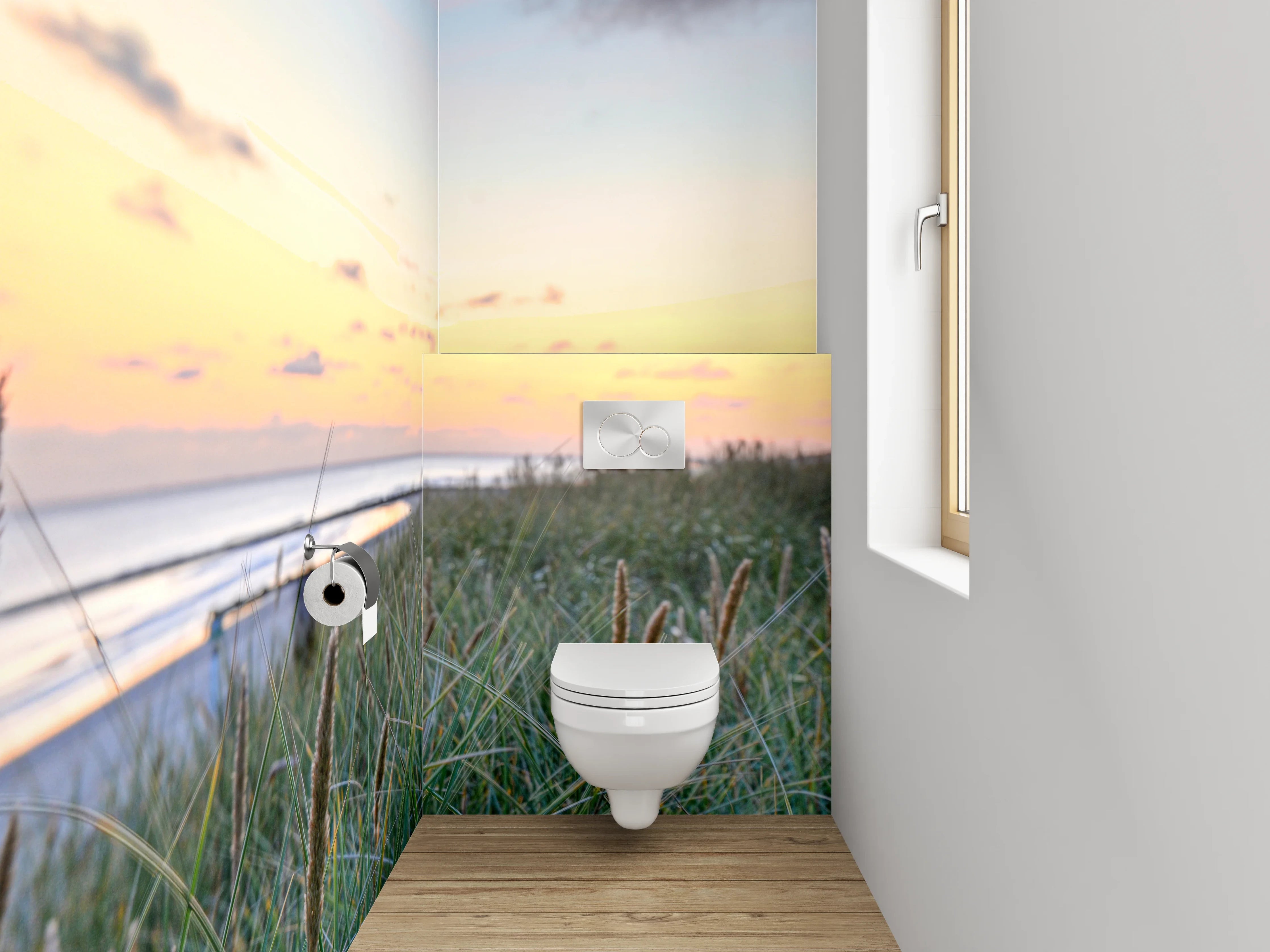 WC-Rückwand - Sonnenuntergang am ruhigen Dünenstrand
