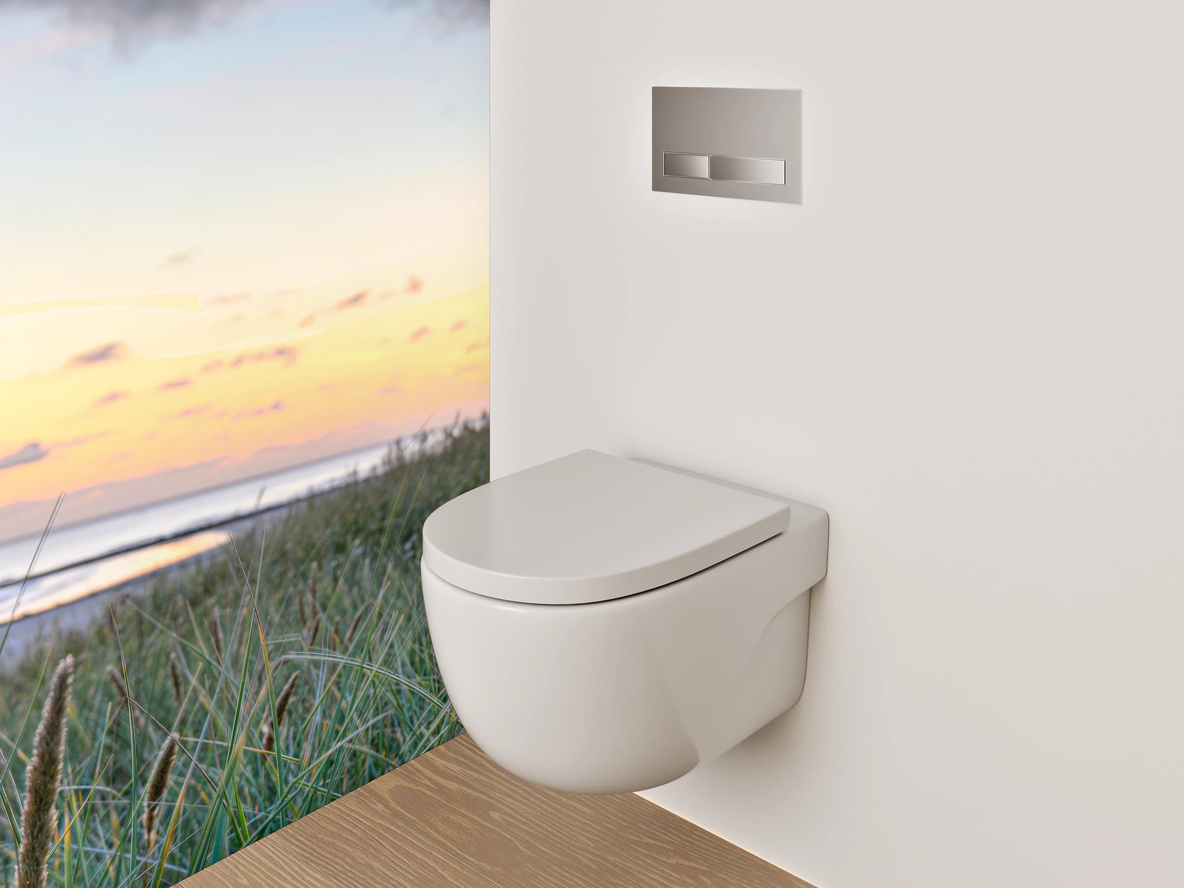 WC-Rückwand - Sonnenuntergang am ruhigen Dünenstrand