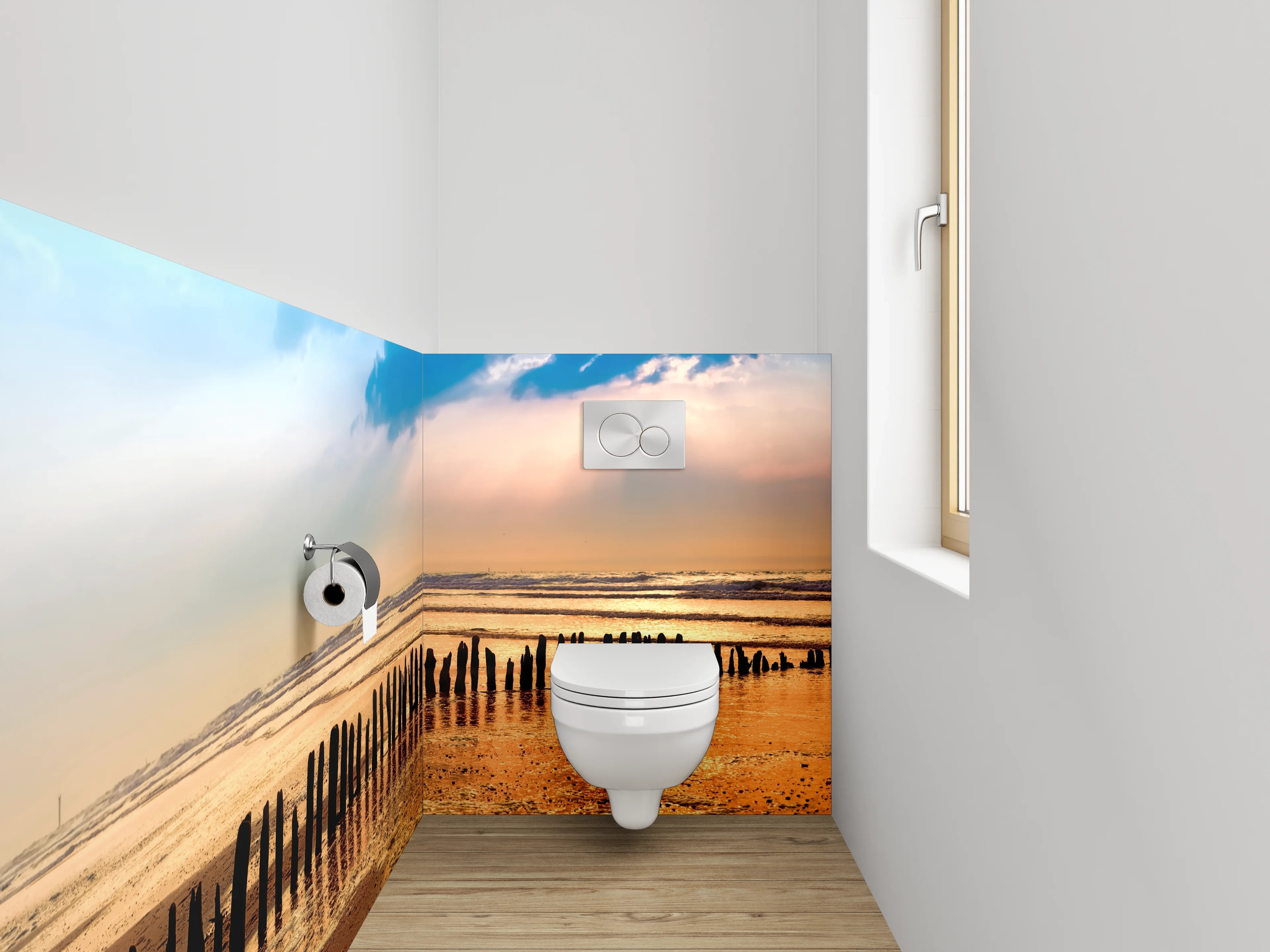 WC-Rückwand - Sonnenuntergang am ruhigen Sandstrand