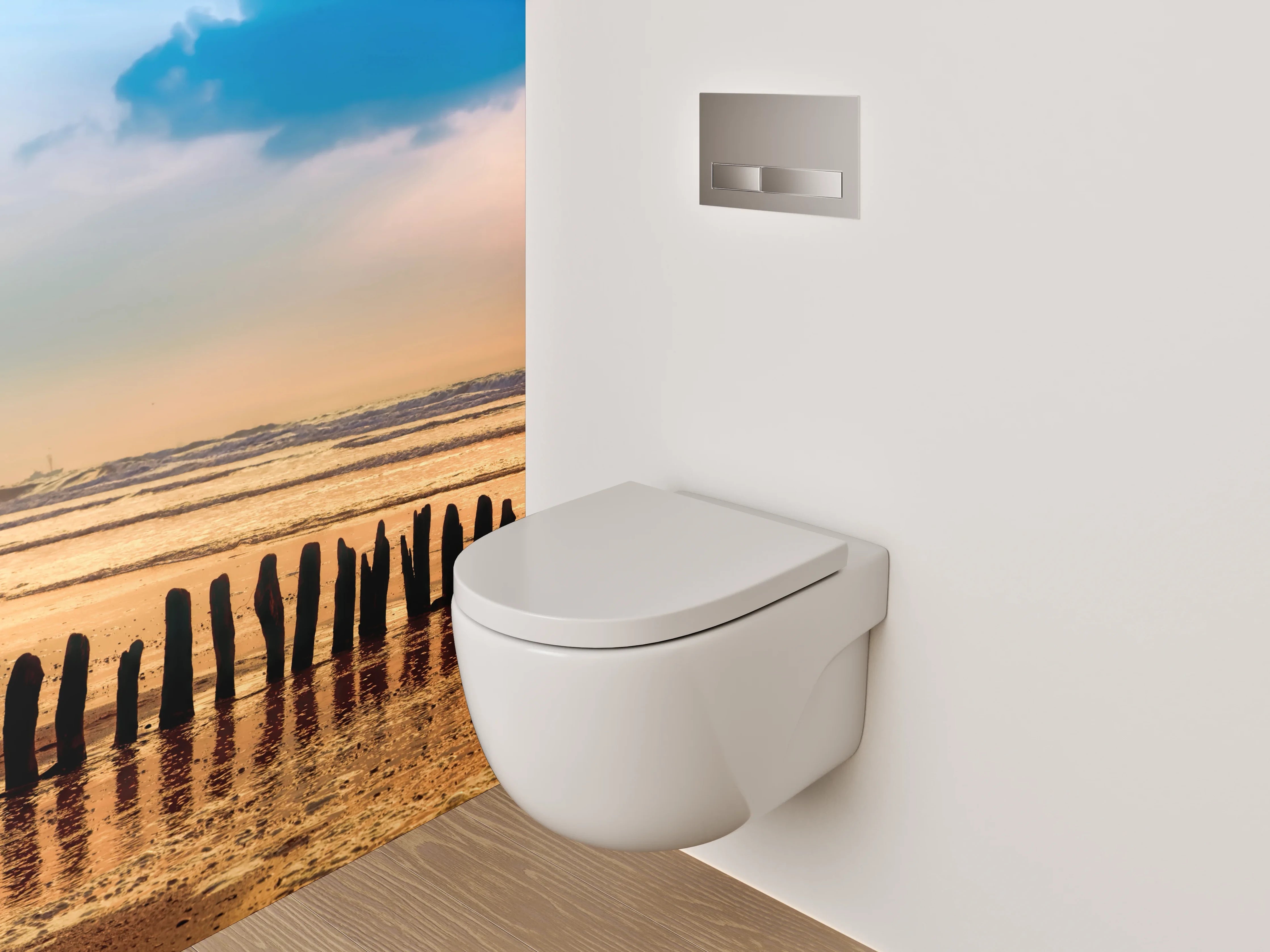 WC-Rückwand - Sonnenuntergang am ruhigen Sandstrand