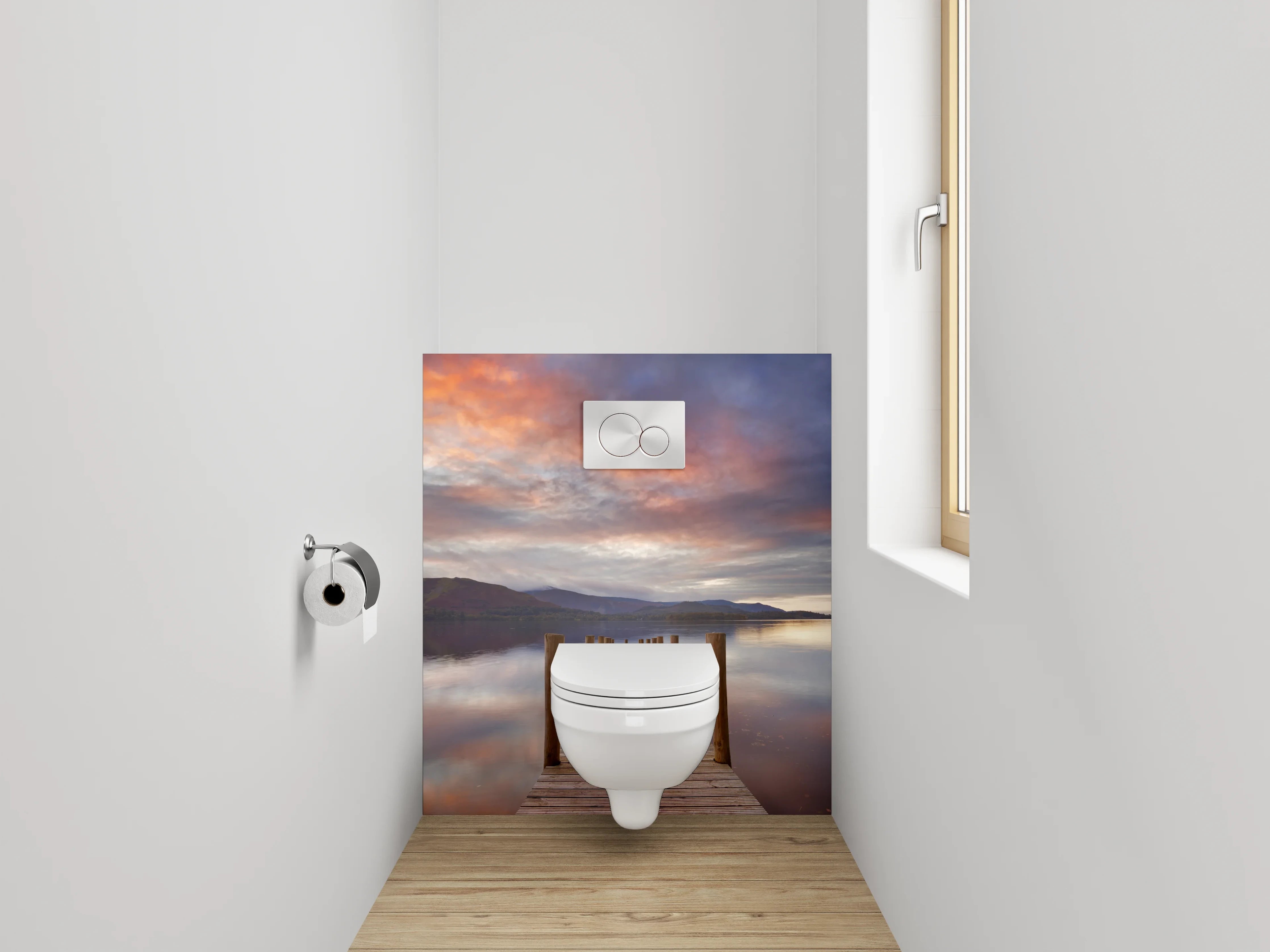 WC-Rückwand - Sonnenuntergang am ruhigen See