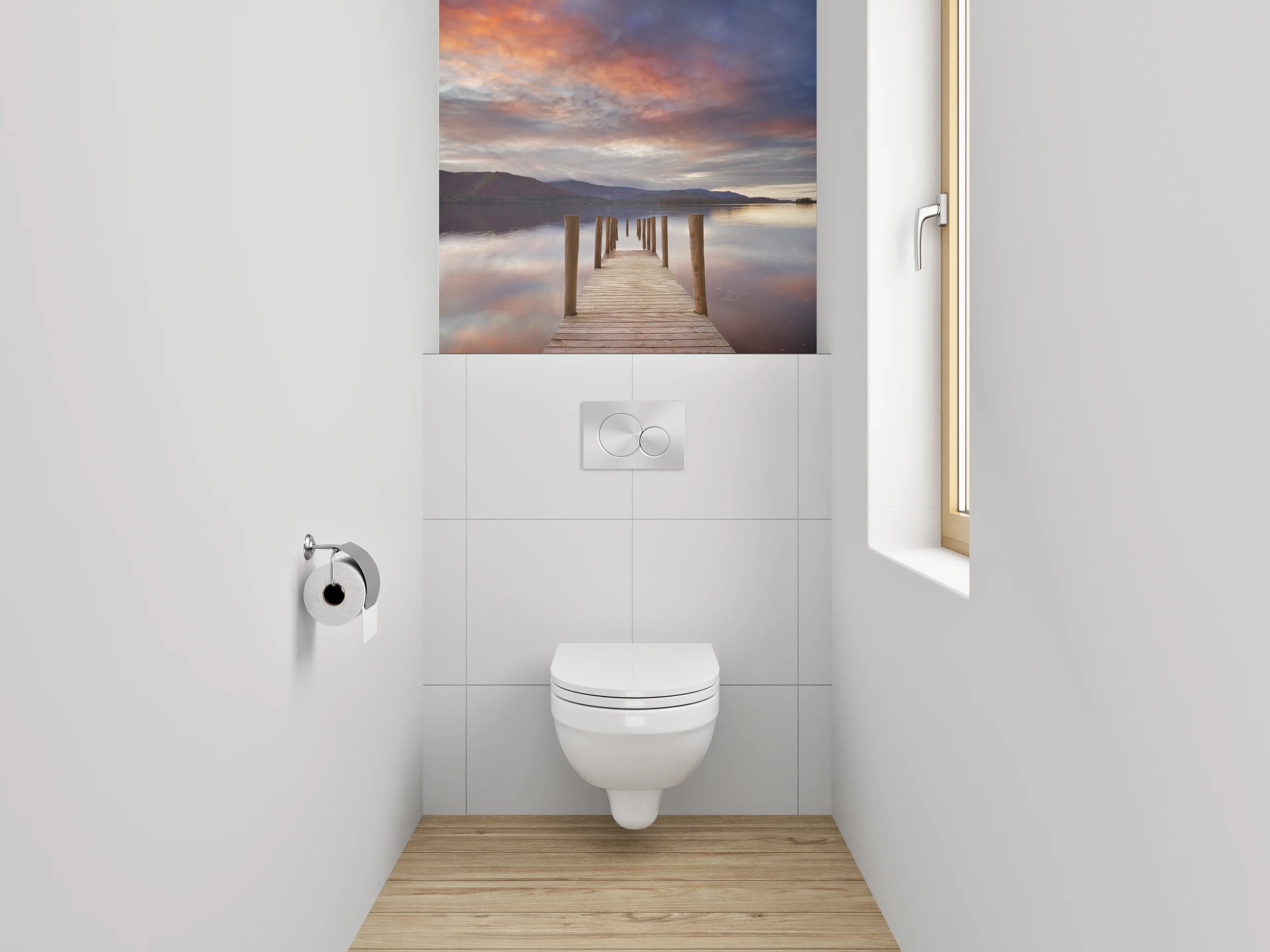 WC-Rückwand - Sonnenuntergang am ruhigen See