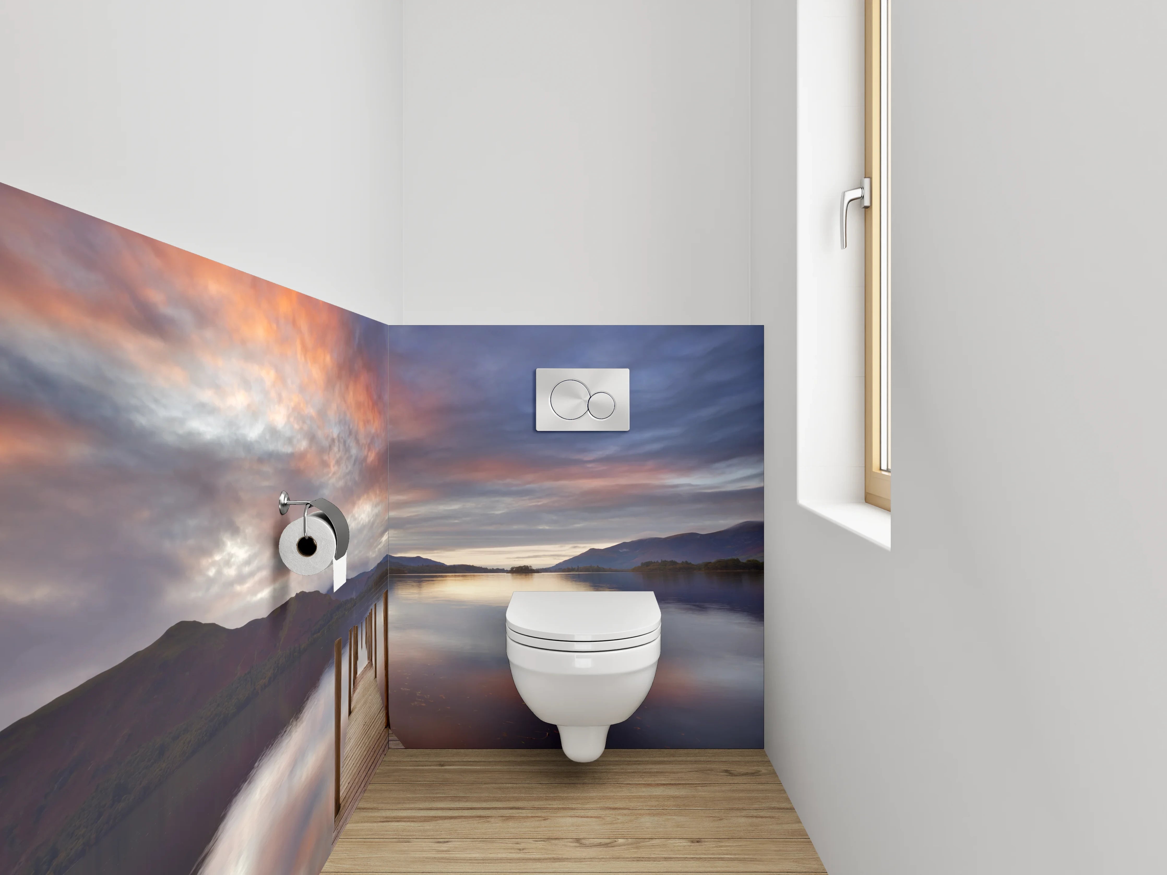 WC-Rückwand - Sonnenuntergang am ruhigen See