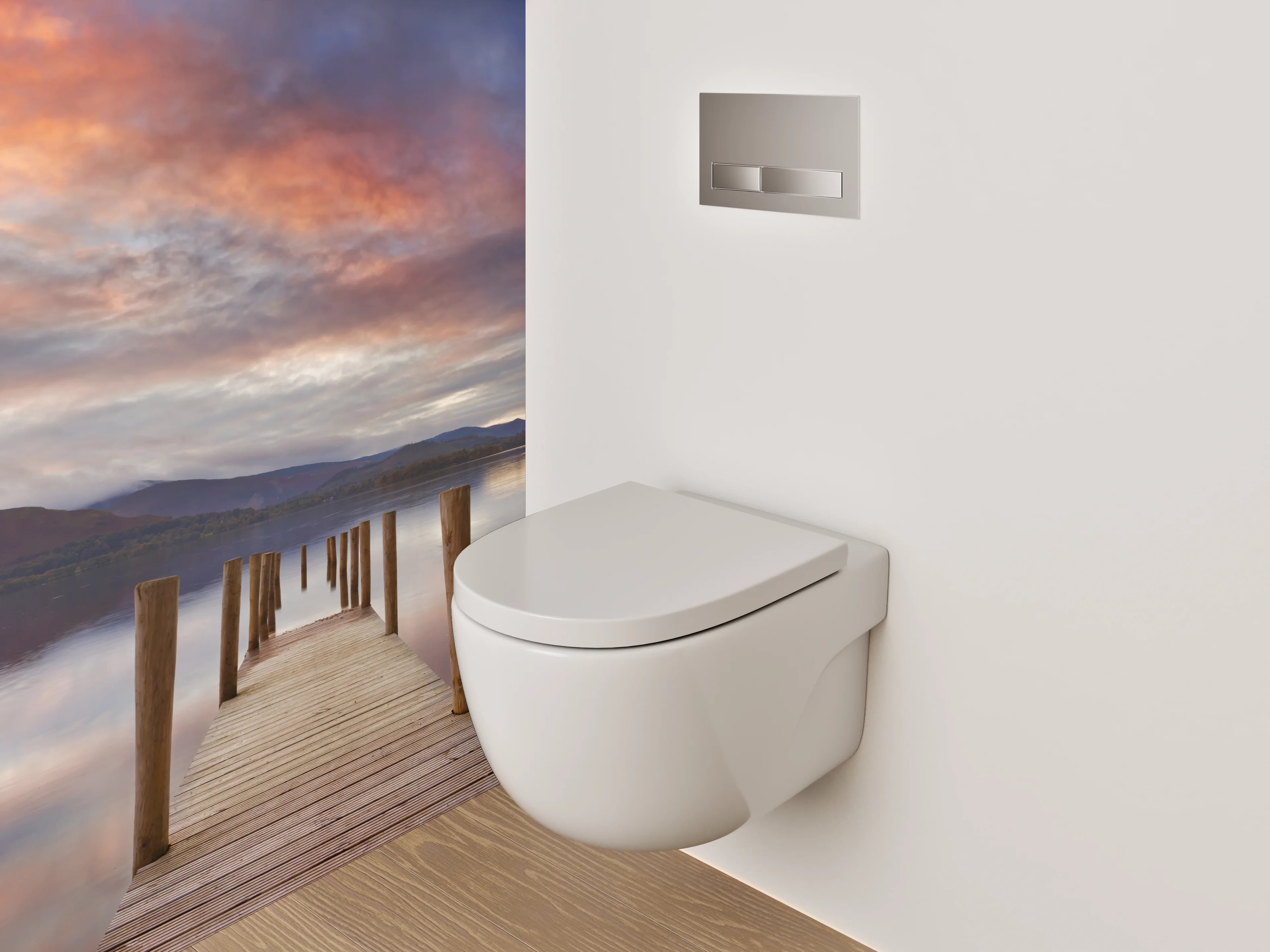 WC-Rückwand - Sonnenuntergang am ruhigen See
