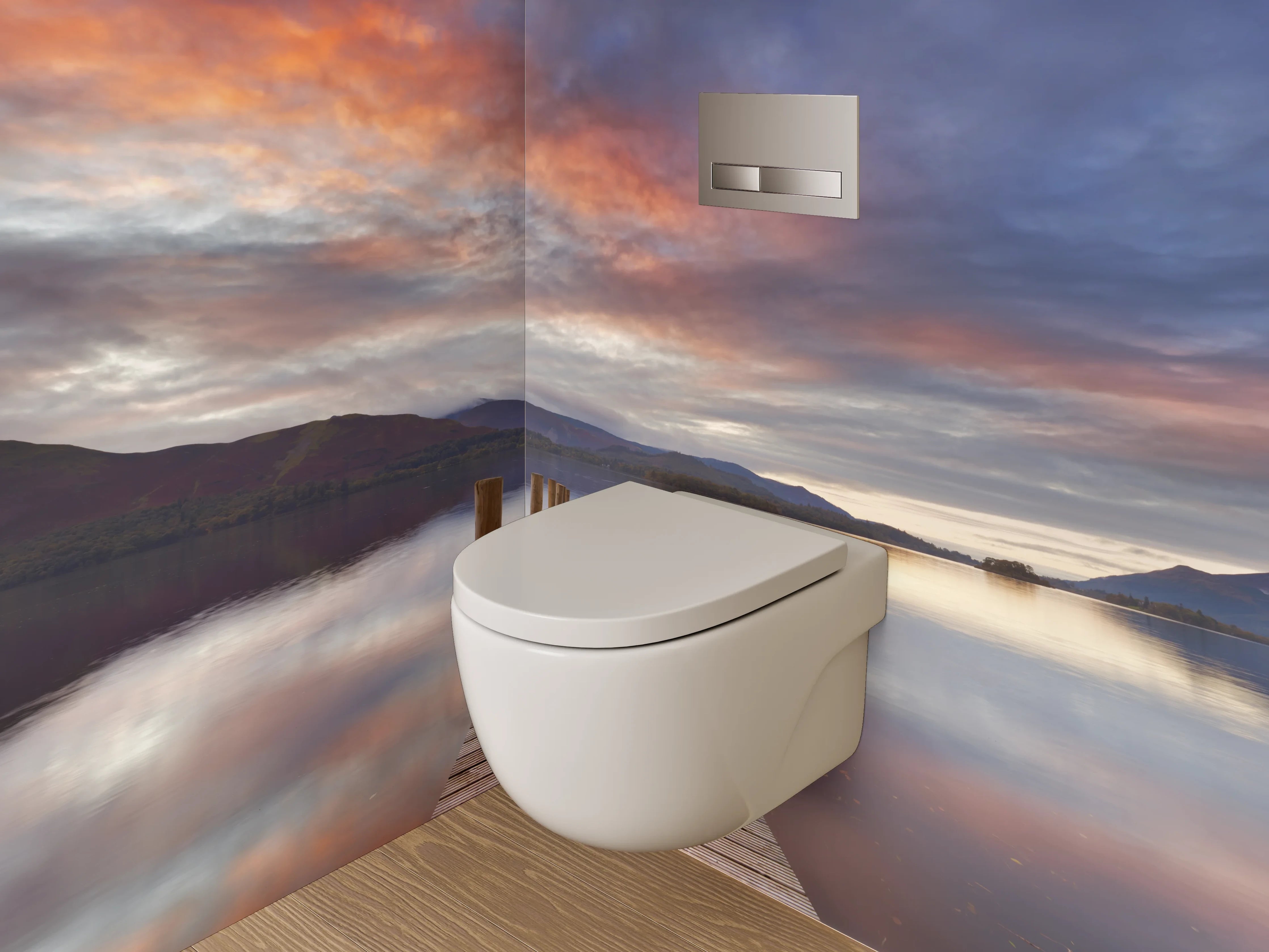 WC-Rückwand - Sonnenuntergang am ruhigen See
