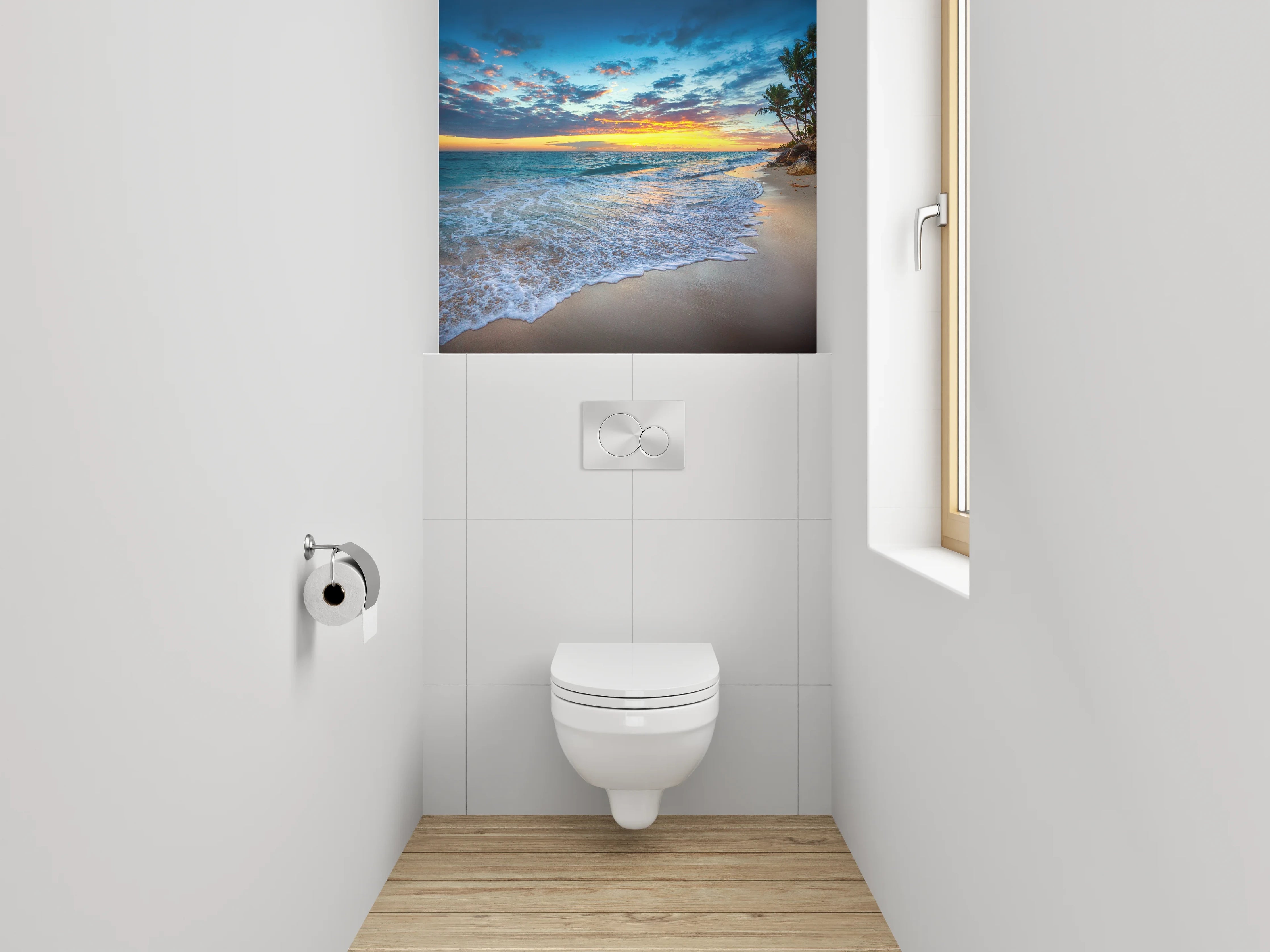 WC-Rückwand - Sonnenuntergang am tropischen Palmenstrand