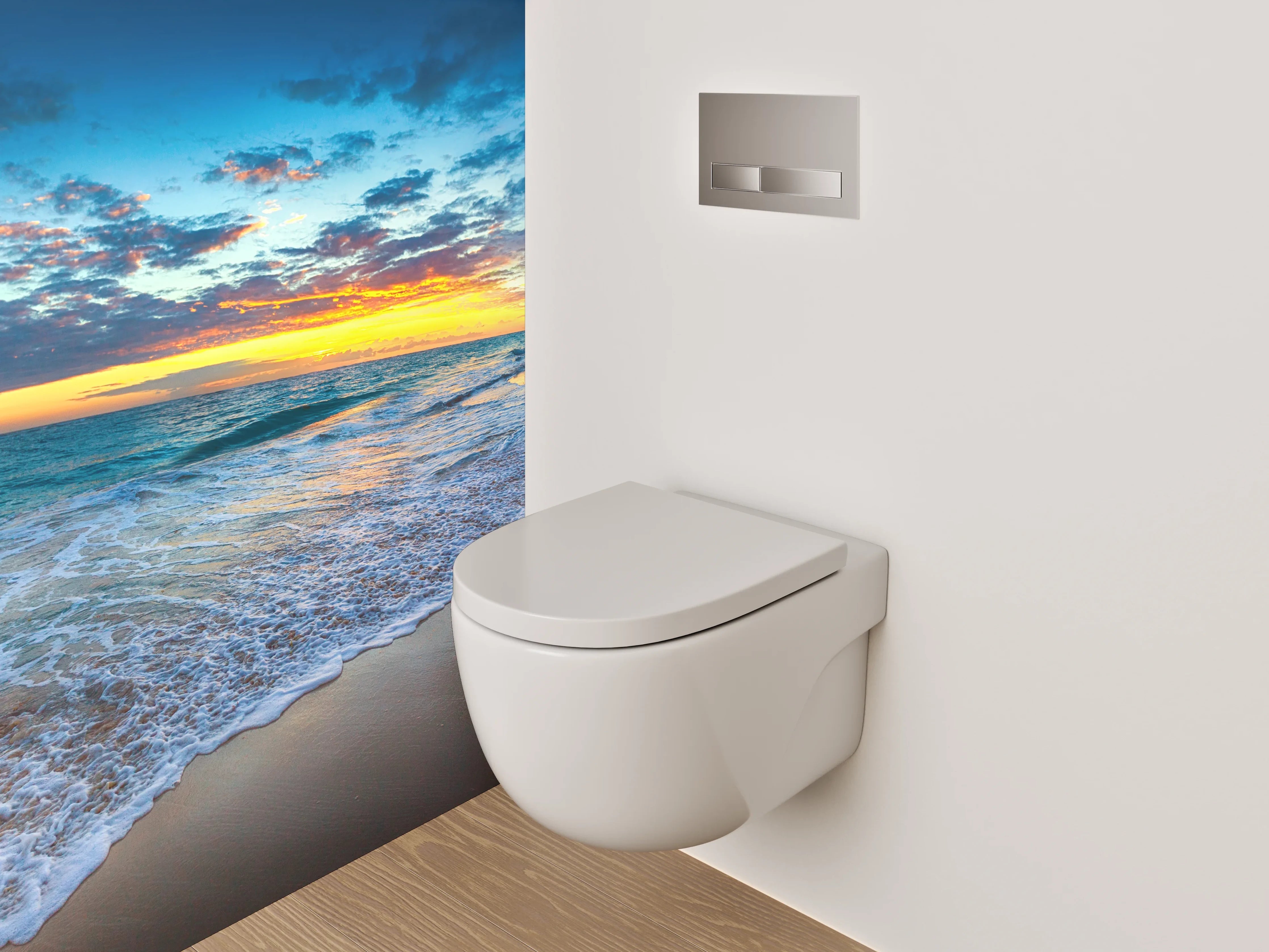 WC-Rückwand - Sonnenuntergang am tropischen Palmenstrand