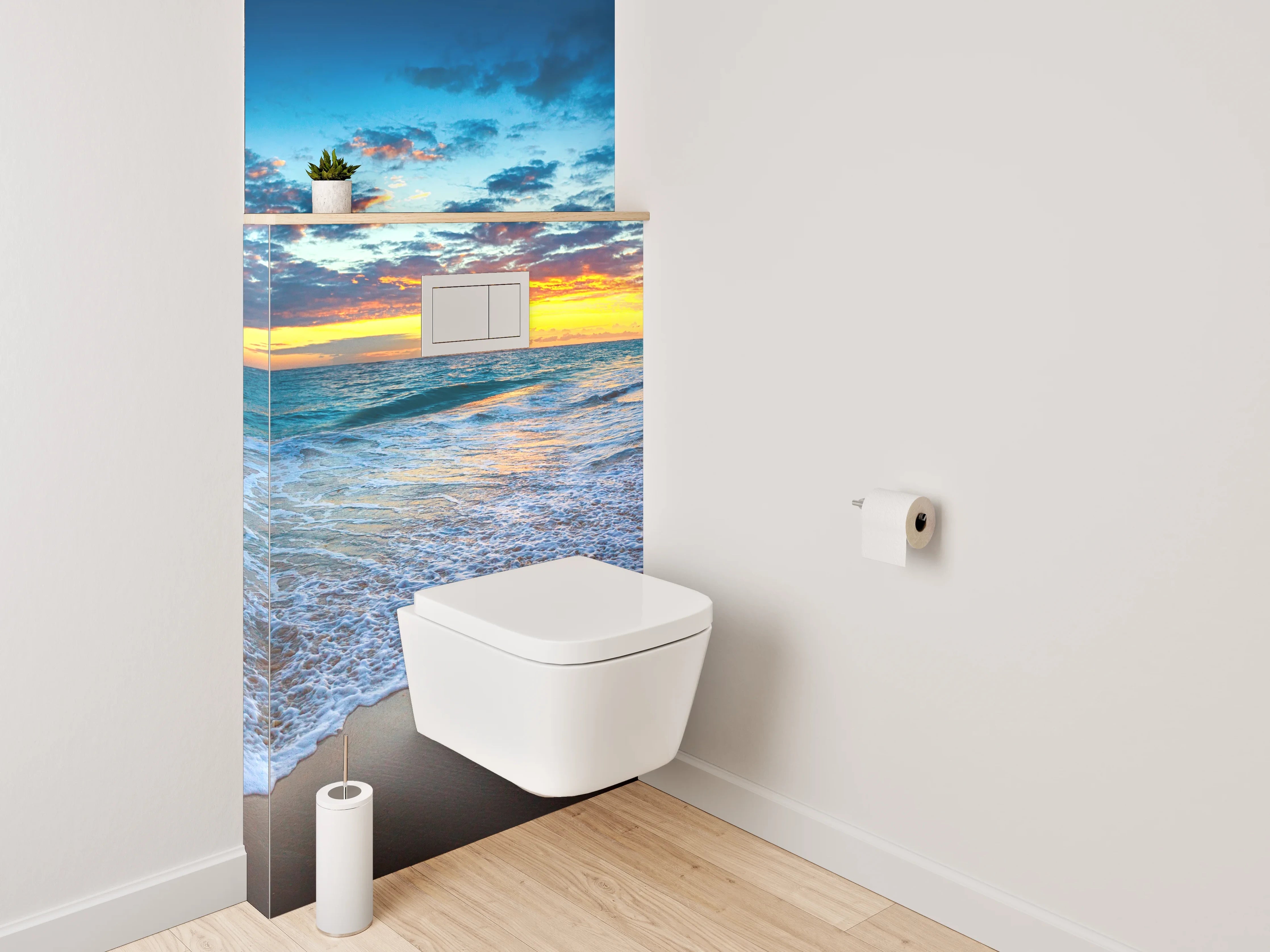 WC-Rückwand - Sonnenuntergang am tropischen Palmenstrand