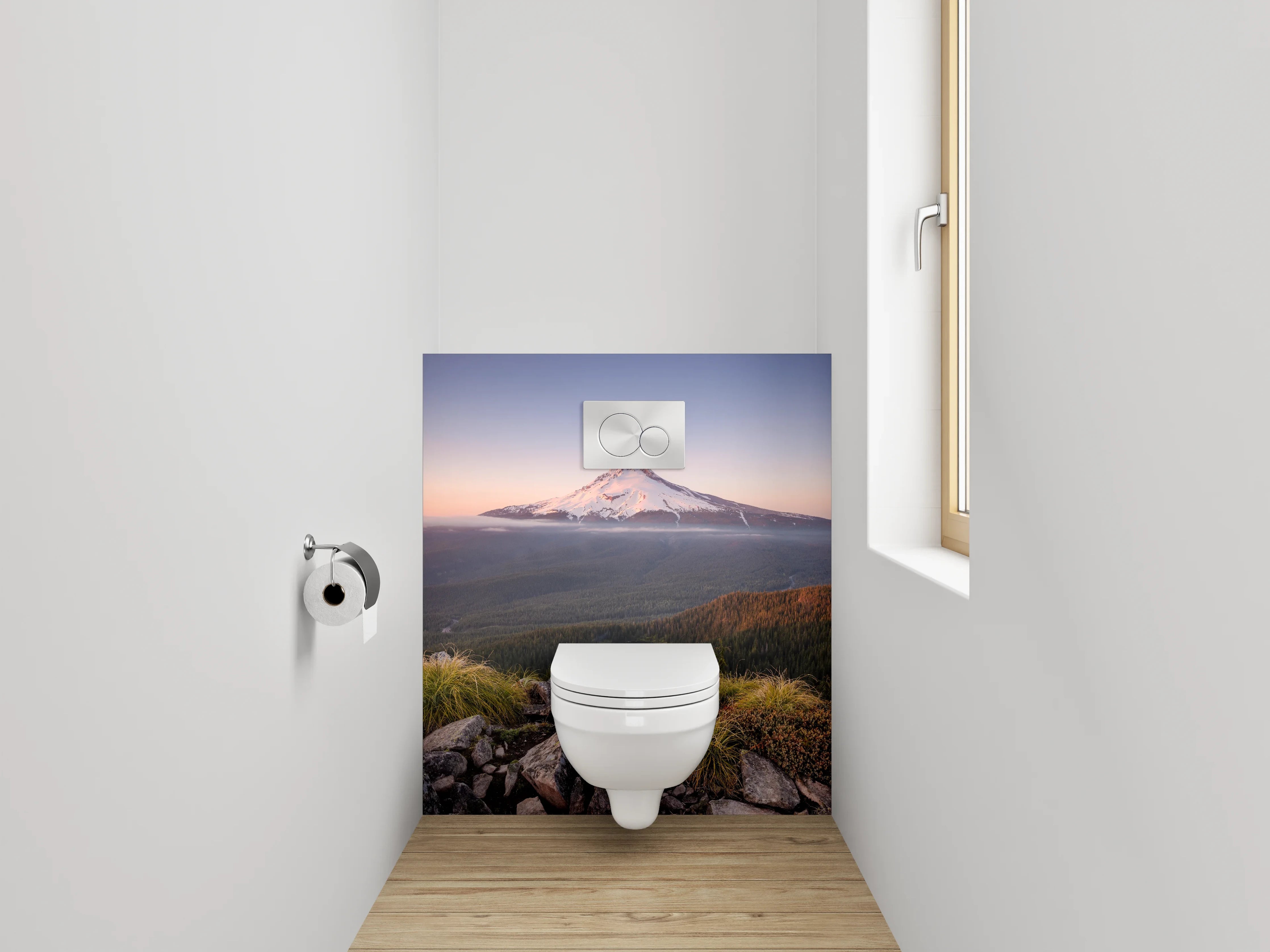 WC-Rückwand - Sonnenuntergang am verschneiten Vulkan