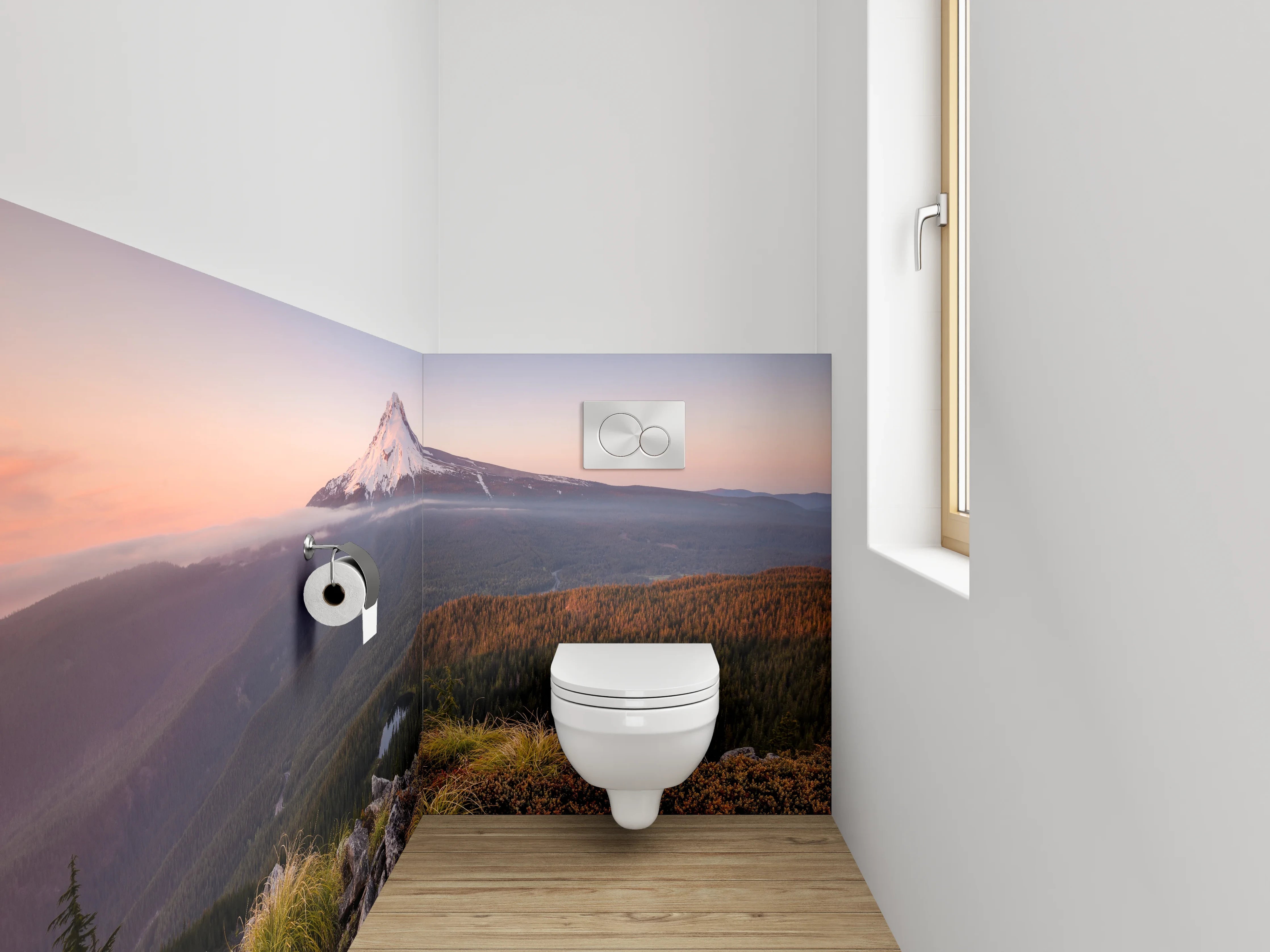 WC-Rückwand - Sonnenuntergang am verschneiten Vulkan