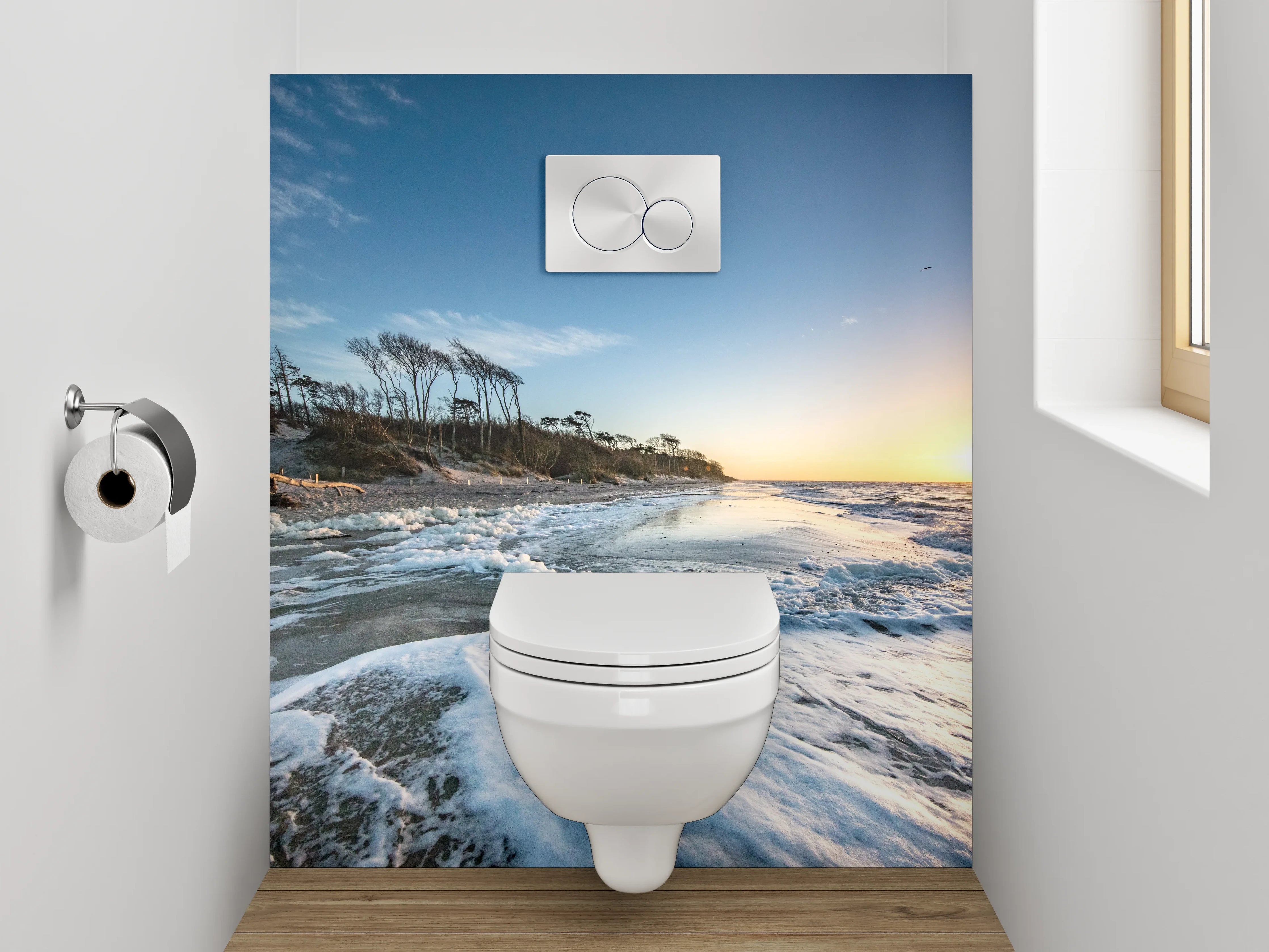WC-Rückwand - Sonnenuntergang am wilden Ostseestrand