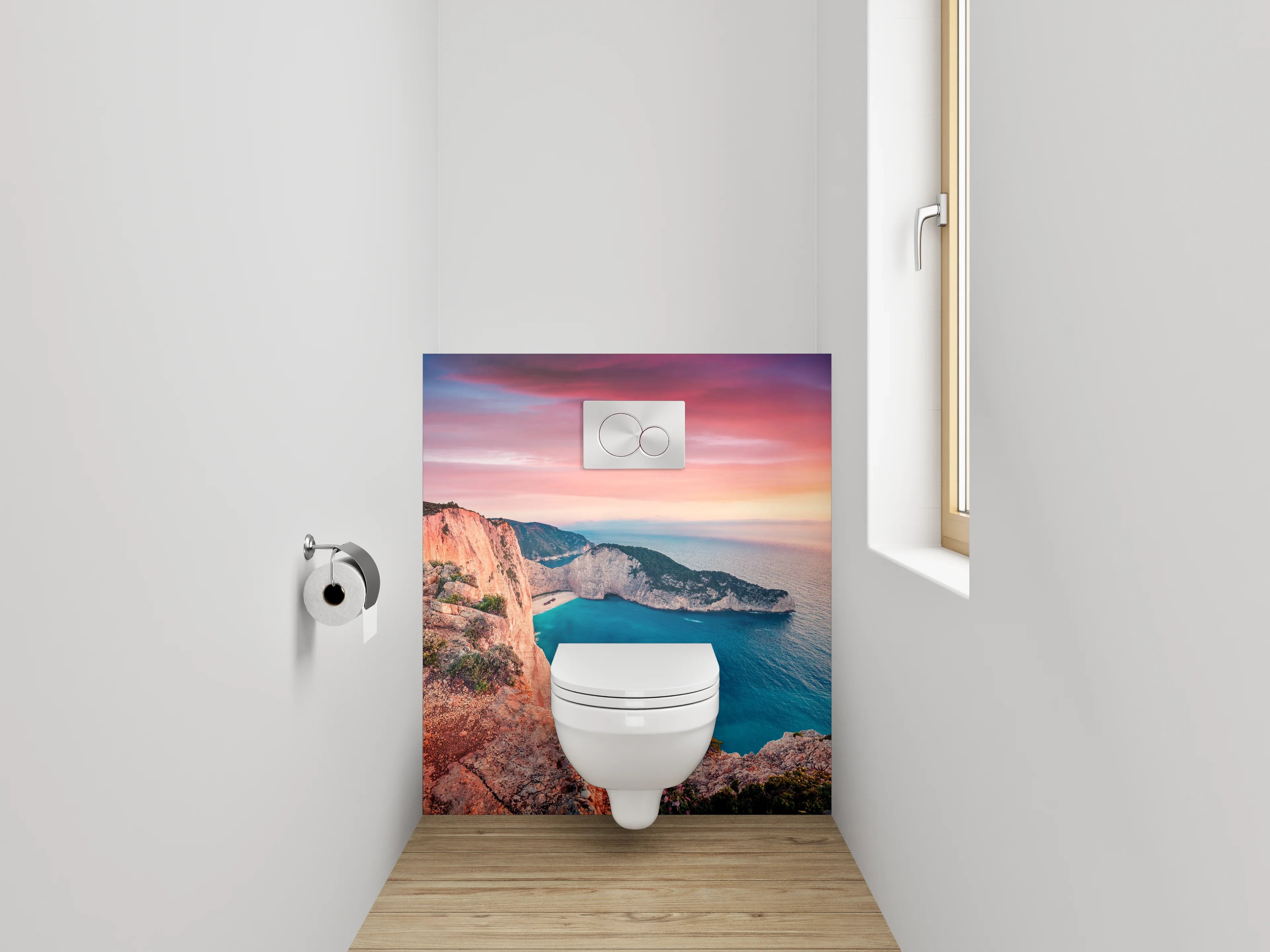 WC-Rückwand - Sonnenuntergang an der Steilküste – Panorama