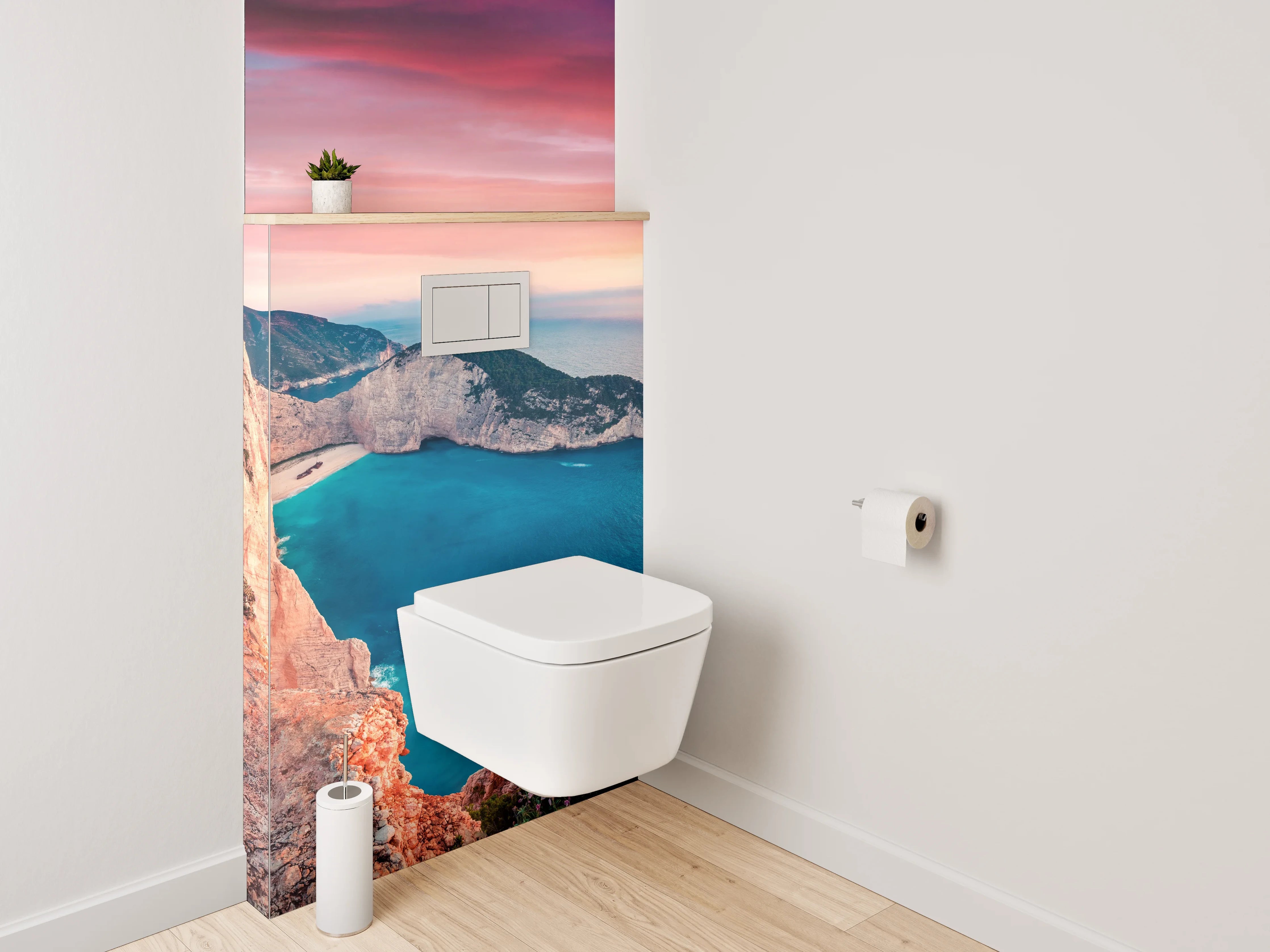 WC-Rückwand - Sonnenuntergang an der Steilküste – Panorama