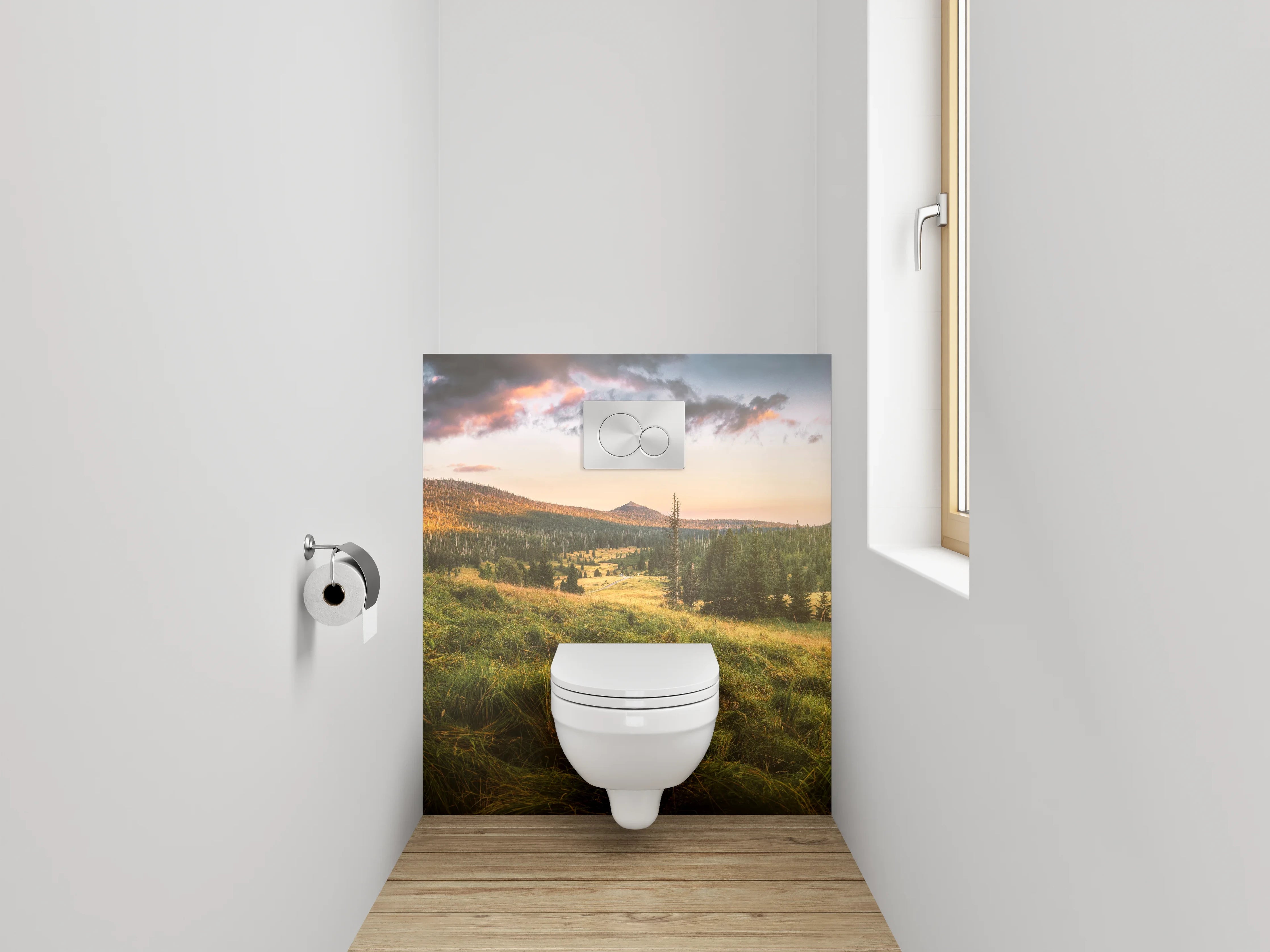 WC-Rückwand - Sonnenuntergang im grünen Tal